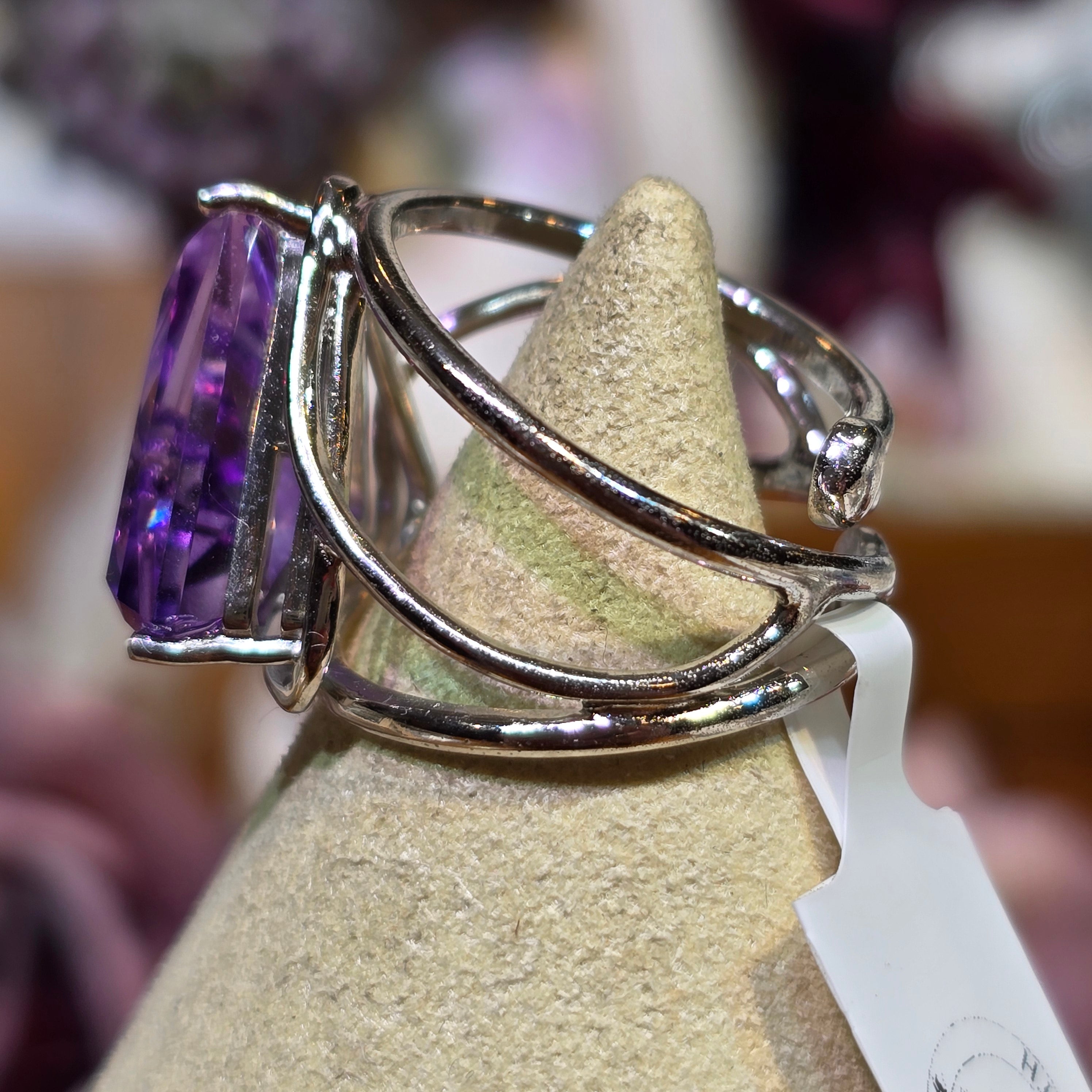 Amethyst Ganesha Finger Cuff Adjustable Ring .925 Silver for Divine Connection and Clearing Blockages