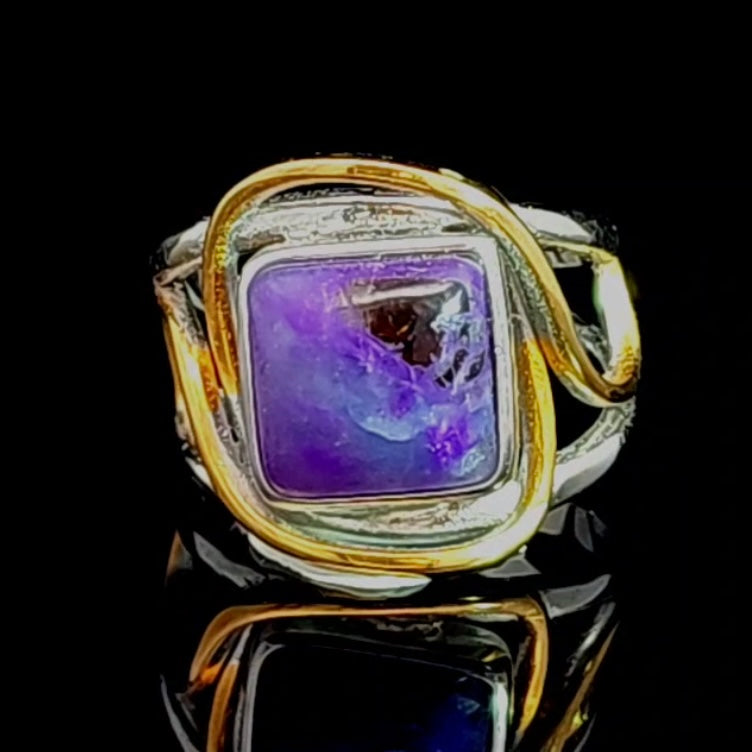 Sugilite Finger Cuff Adjustable Ring .925 Silver with Gold Plating for Grounding your Dreams into Reality and Ultimate Healing