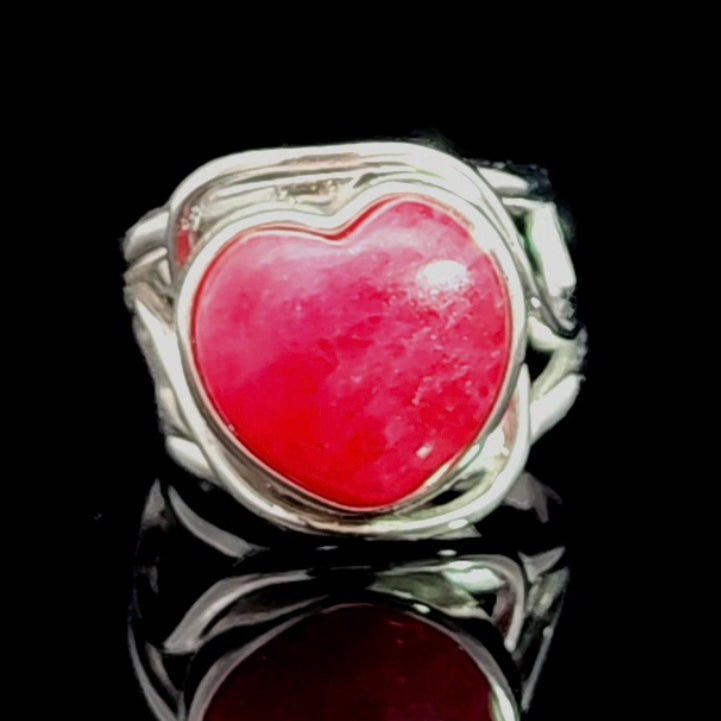 Gemmy Rhodonite Finger Cuff Adjustable Ring .925 Silver for Loving Yourself and Enhancing your Self-Worth