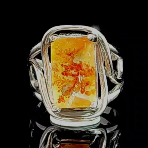 Ember Dendritic Girasol Quartz with Golden Healer & Hematite Finger Cuff Adjustable Ring .925 Silver for Master Healing, Manifesting & Transformation