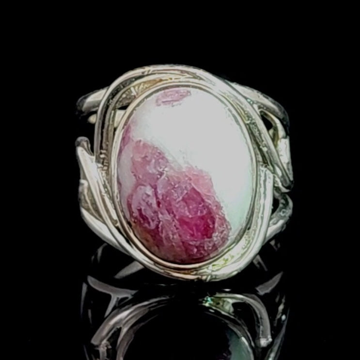 Pink Tourmaline in Quartz Finger Cuff Adjustable Ring .925 Sterling Silver for Emotional Healing, Kindness and Joy