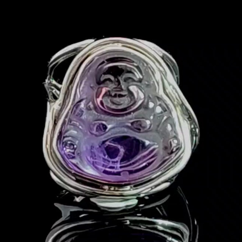 Amethyst Buddha Finger Cuff Adjustable Ring .925 Silver for Joy, Enhancing your Intuitive Gifts