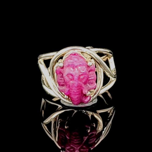 Ruby Ganesha Finger Cuff Adjustable Ring .925 Sterling Silver for Passion, Personal Power and Energy
