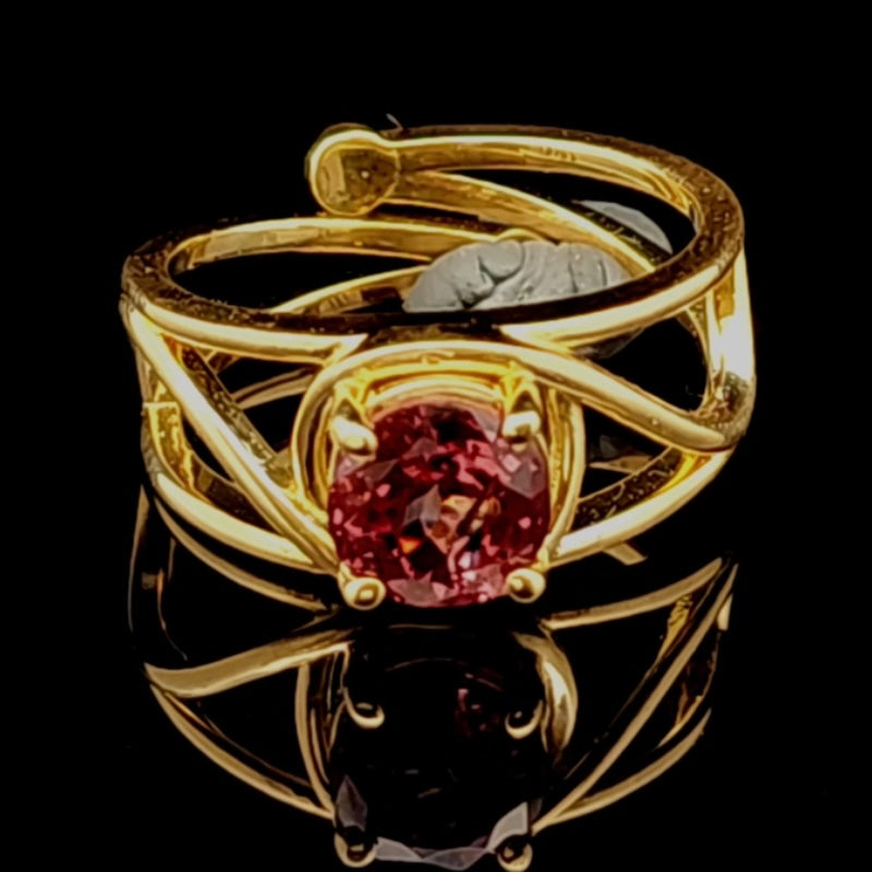 Malaya Color Change Garnet Adjustable Finger Cuff Ring 18K Solid Gold for Health, Protection and Awareness