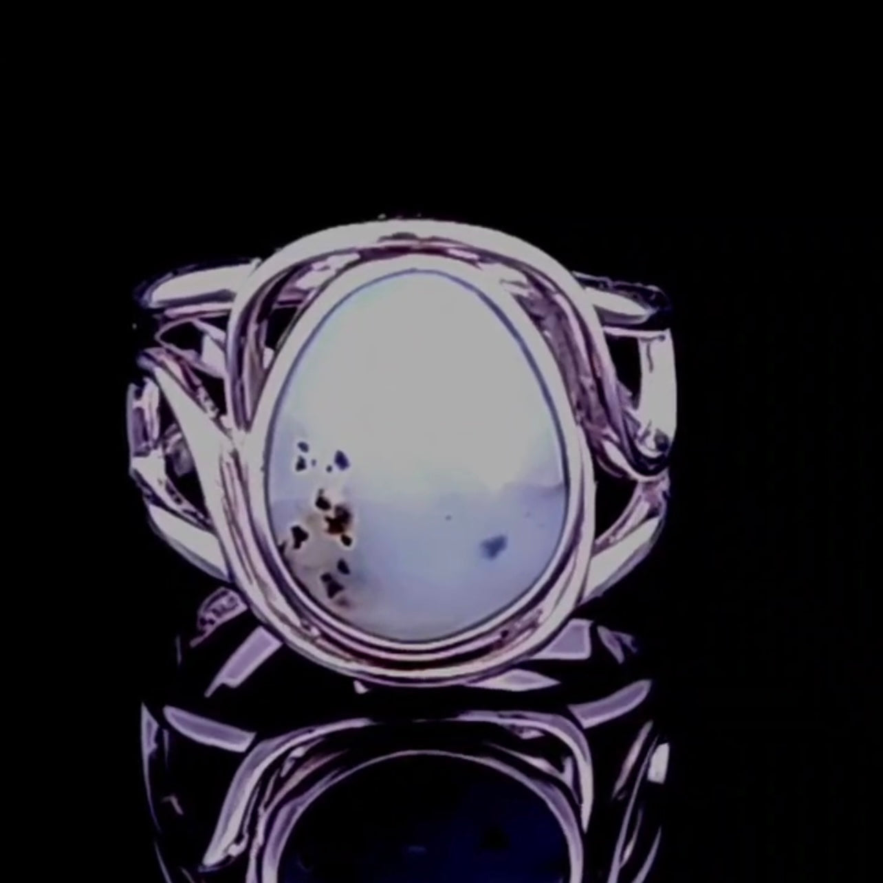 Dendritic Blue Opal Finger Cuff Adjustable Ring .925 Silver for Calming the Mind and Peaceful Communication