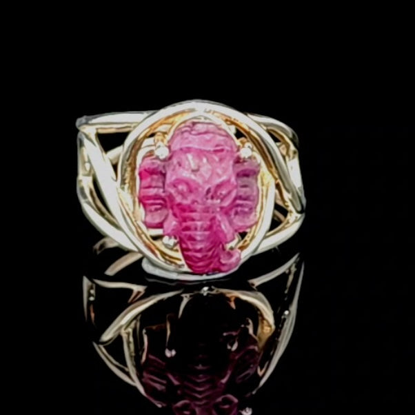 Ruby Ganesha Finger Cuff Adjustable Ring .925 Sterling Silver for Passion, Personal Power and Energy