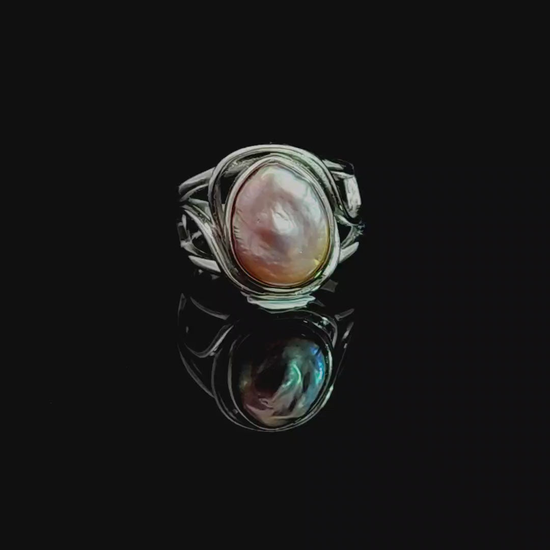 Freshwater Pearl Finger Cuff Adjustable Ring .925 Silver for Honesty, Commitment & Faithfulness in Relationships