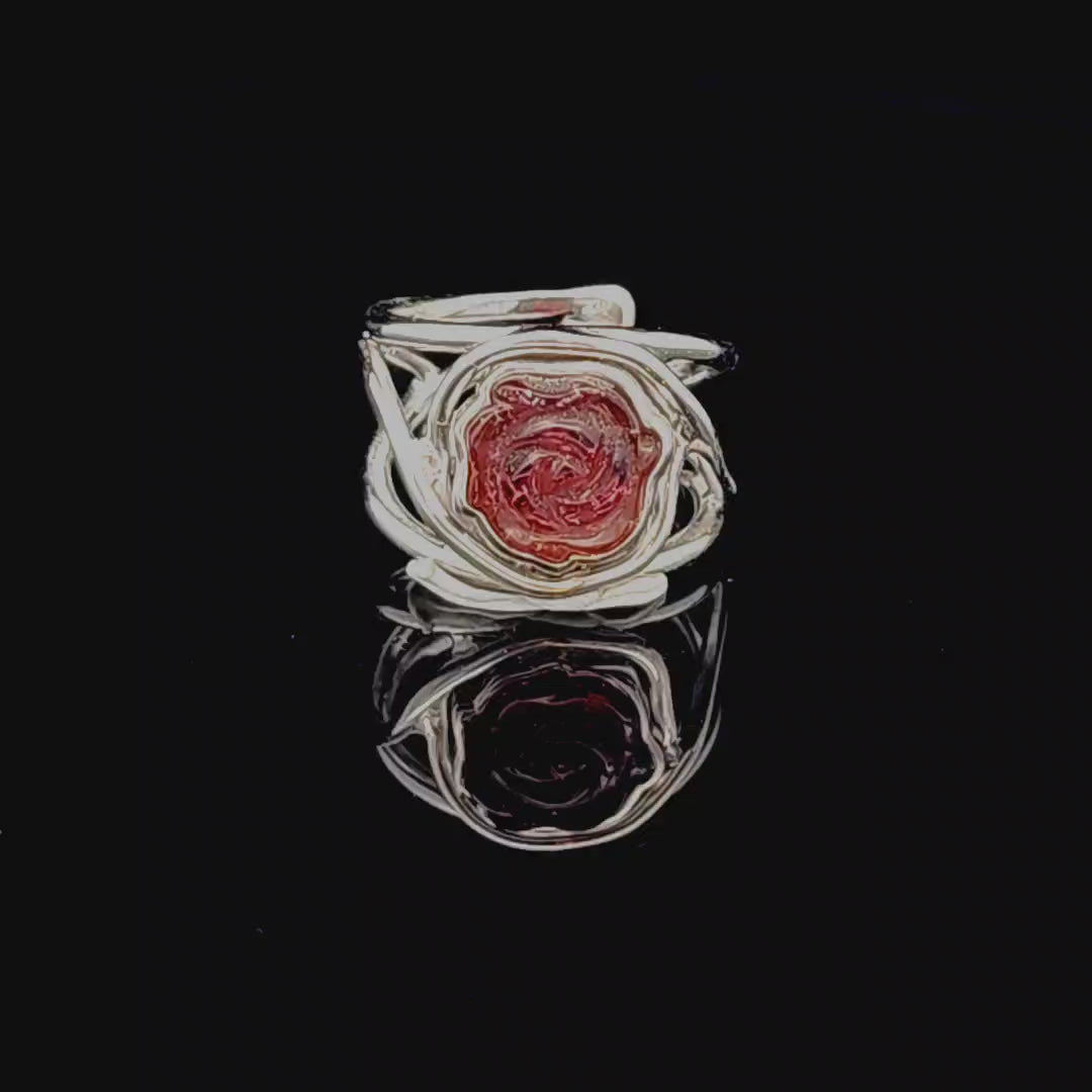 Pink Tourmaline Flower Finger Cuff Adjustable Ring .925 Silver for Attracting Love, Harmony and Joy