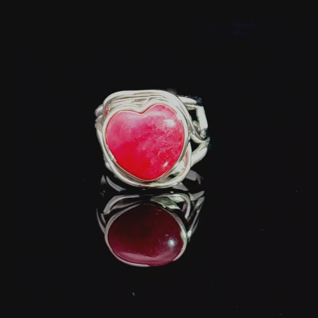 Gemmy Rhodonite Finger Cuff Adjustable Ring .925 Silver for Loving Yourself and Enhancing your Self-Worth
