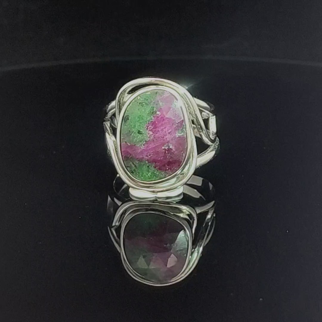 Ruby in Zoisite Finger Cuff Adjustable Ring .925 Silver for Empowerment, Strength and Harmonizing Relationships