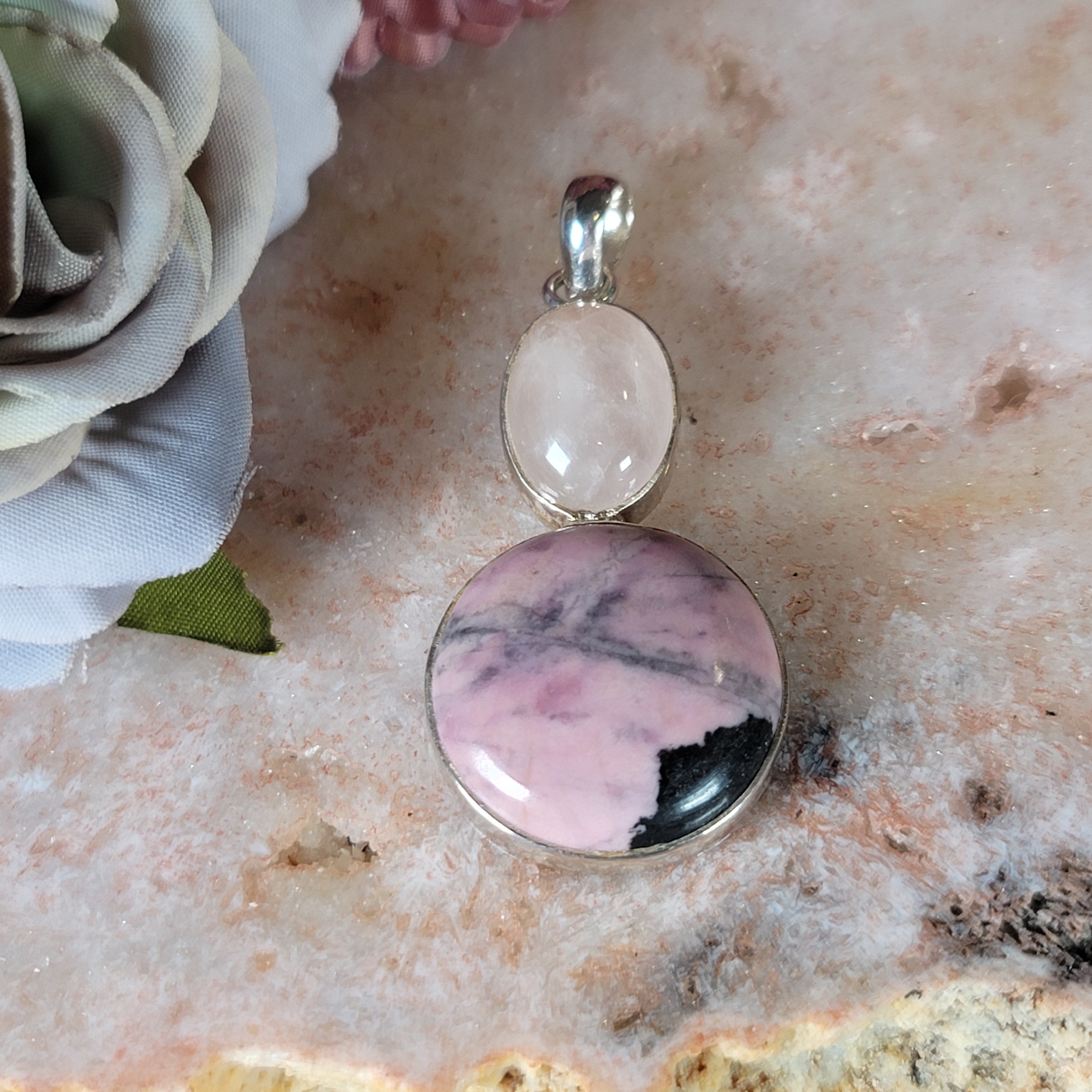 Rhodonite Pendant .925 Silver for Attracting your Heart's Desires