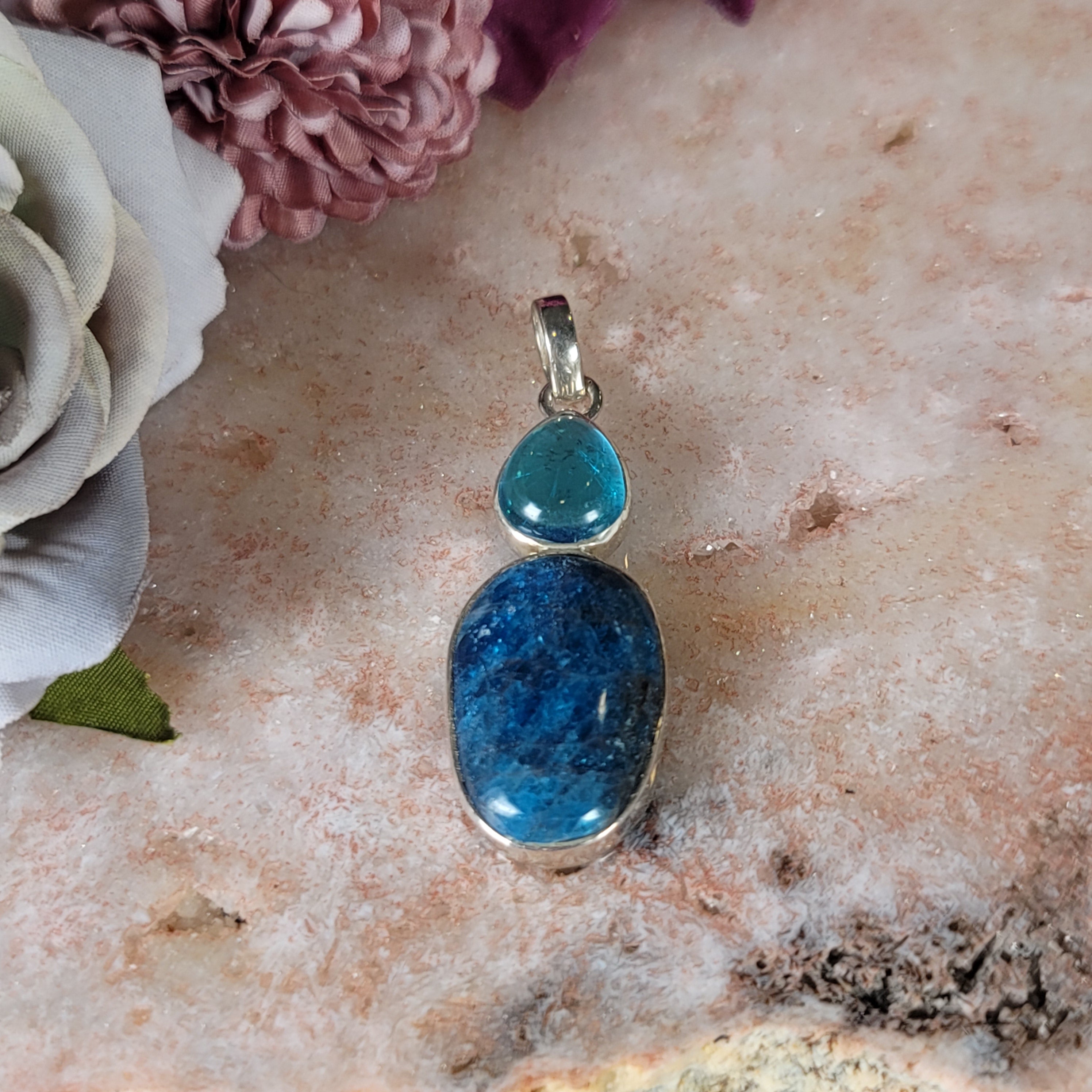 Blue Apatite Pendant .925 Silver for Confidence, Intuition and Power