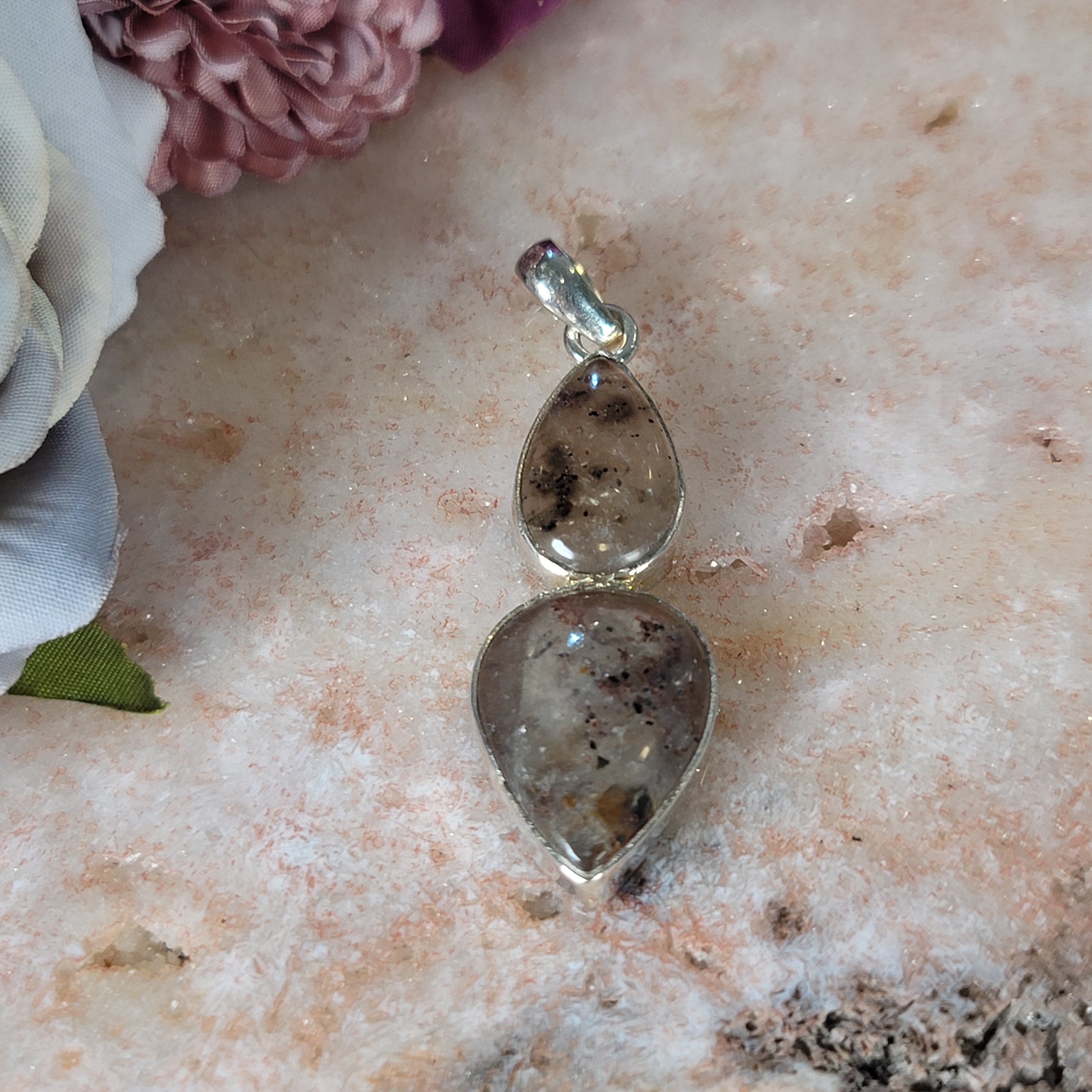 Garnet in Quartz Pendant .925 Silver for Manifesting Health, Grounding and Protection