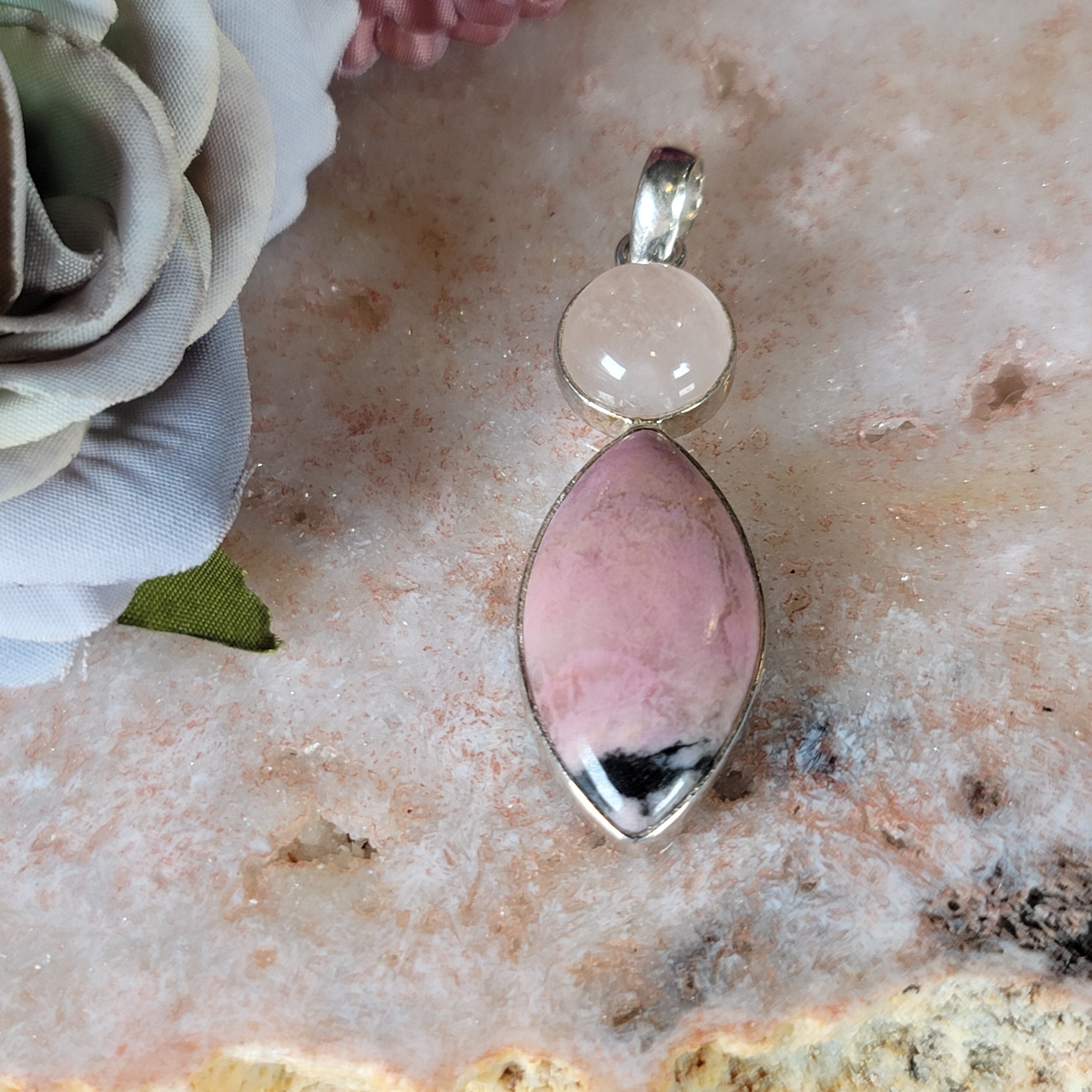 Rhodonite Pendant .925 Silver for Attracting your Heart's Desires