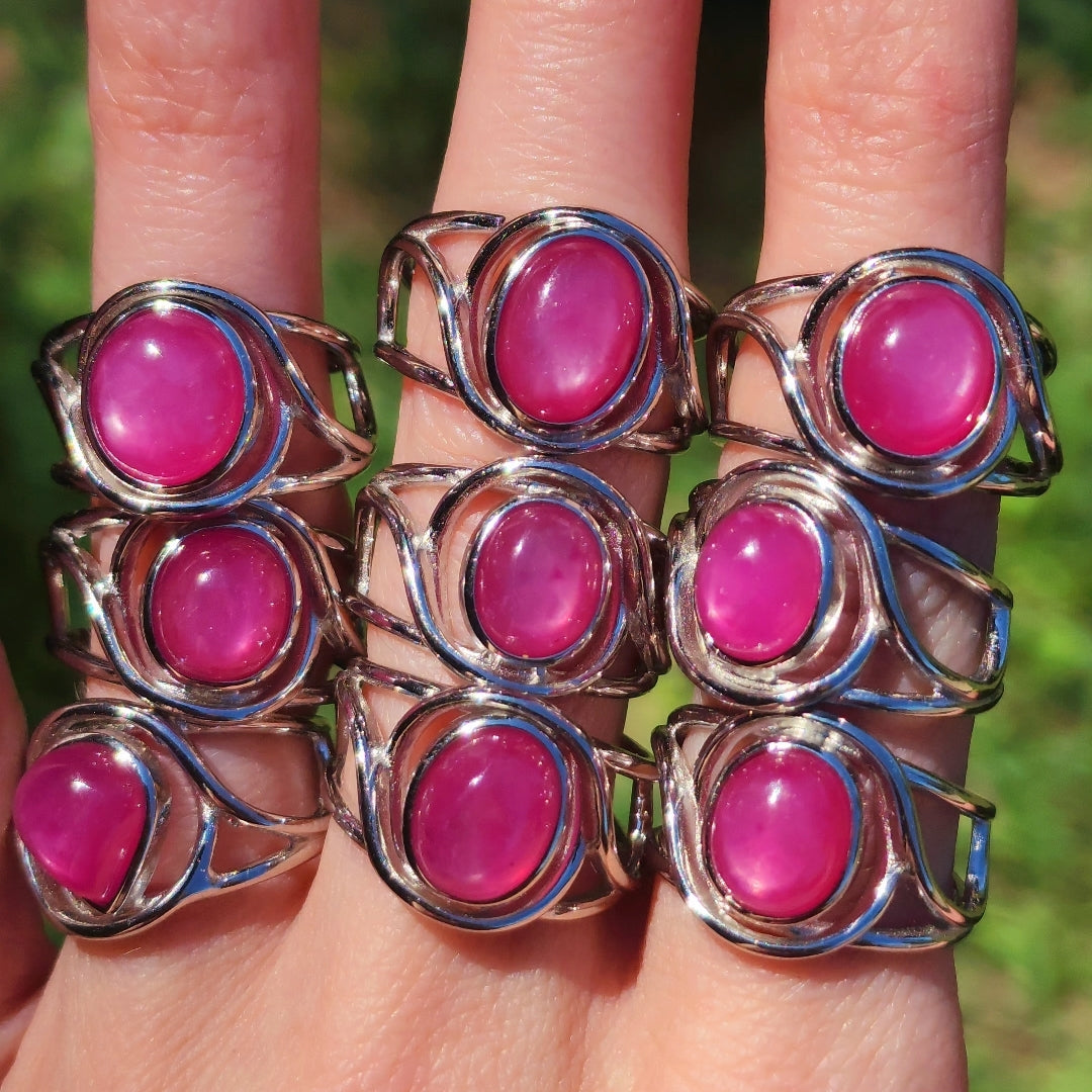 Star Ruby Finger Cuff Adjustable Ring .925 Silver for Confidence, Empowerment, Passion and Success