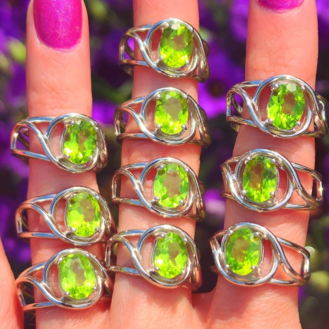 Peridot Finger Cuff Adjustable Ring .925 Silver for Prosperity, Success and Protection
