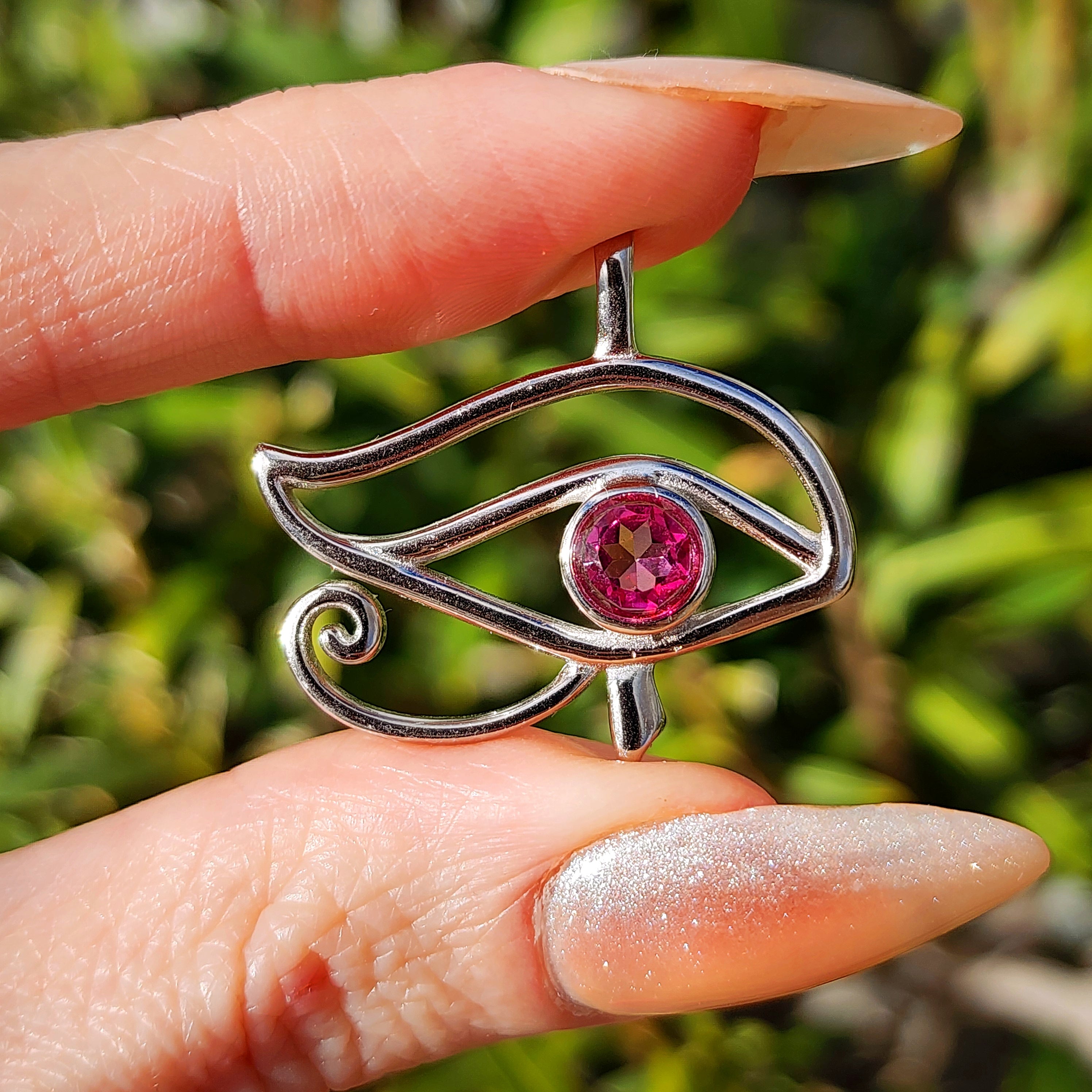 Pink Topaz Eye of Ra Amulet Pendant .925 Silver for Attracting Love, Protection and Power