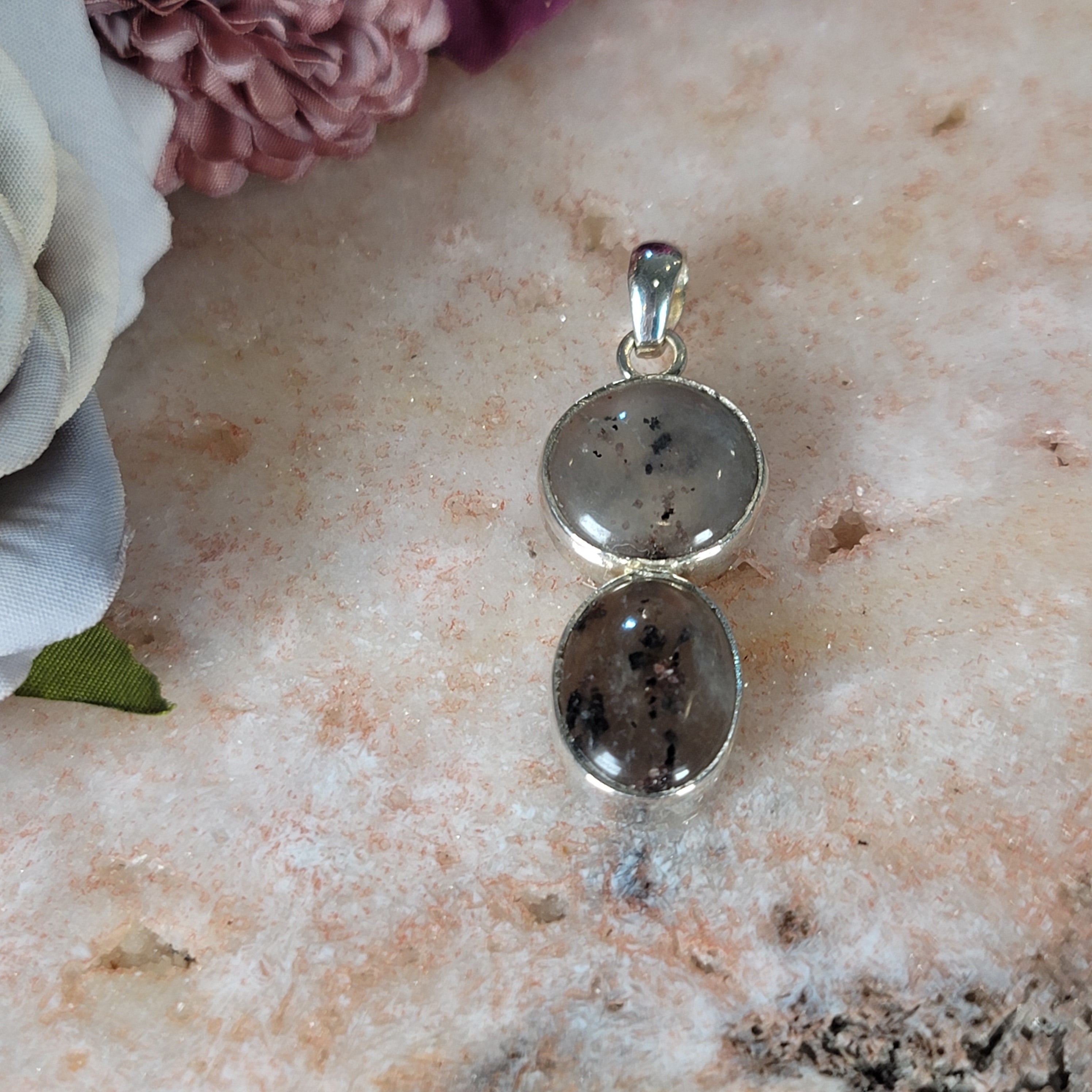 Garnet in Quartz Pendant .925 Silver for Manifesting Health, Grounding and Protection