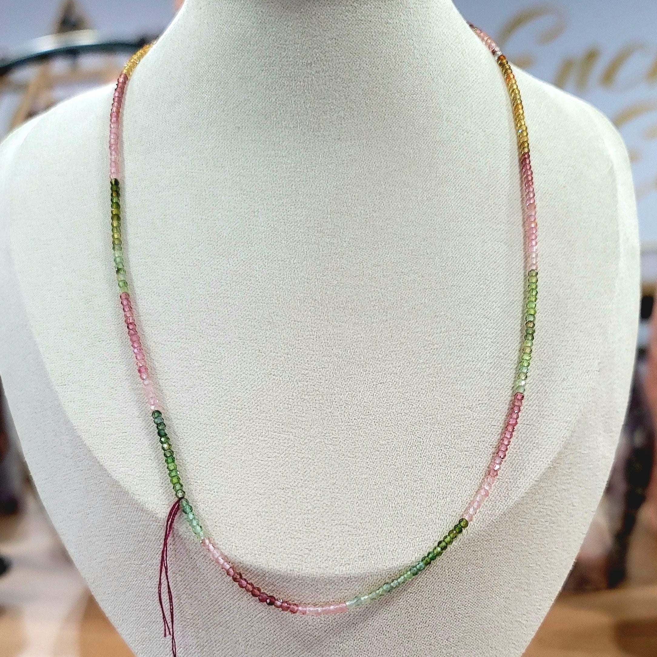 Watermelon Tourmaline Waterfall Micro Faceted Necklace