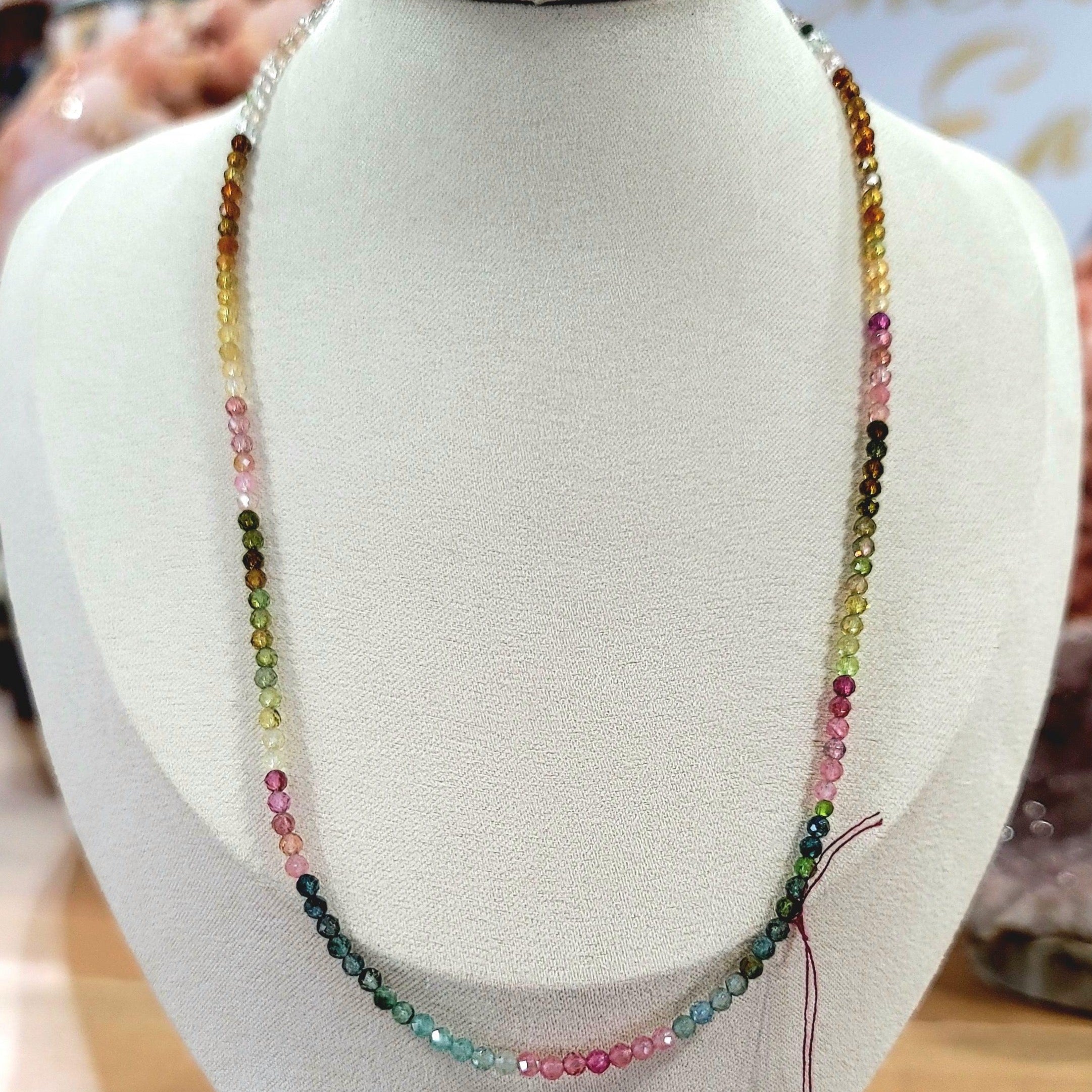 Watermelon Tourmaline Waterfall Micro Faceted Necklace