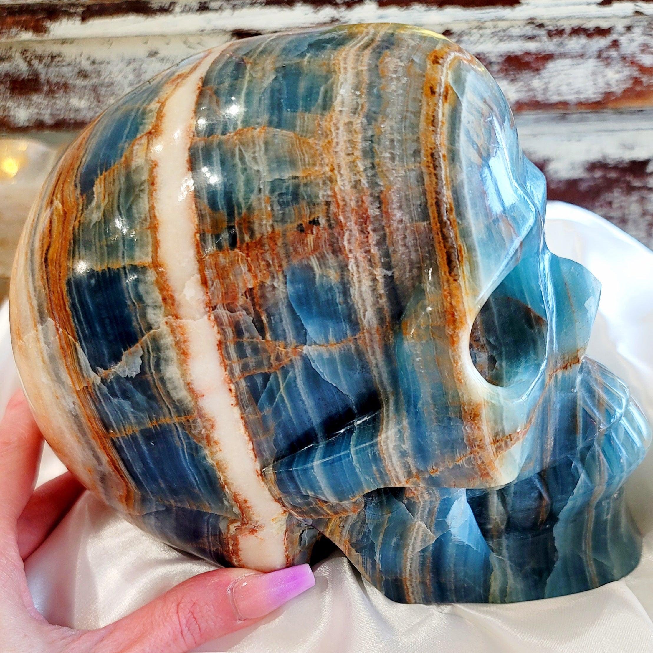 XXL Blue Onyx Skull for Happiness, Healing and Peace