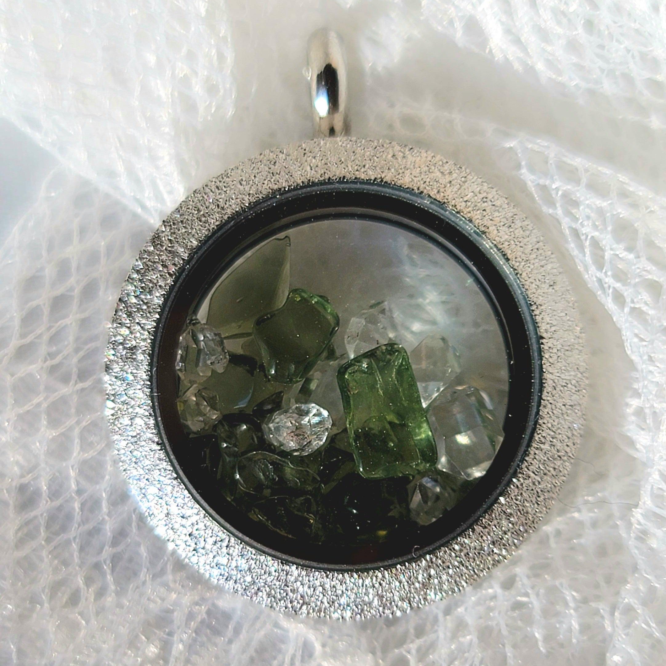 Moldavite & Herkimer Diamond .925 Silver Locket Pendant