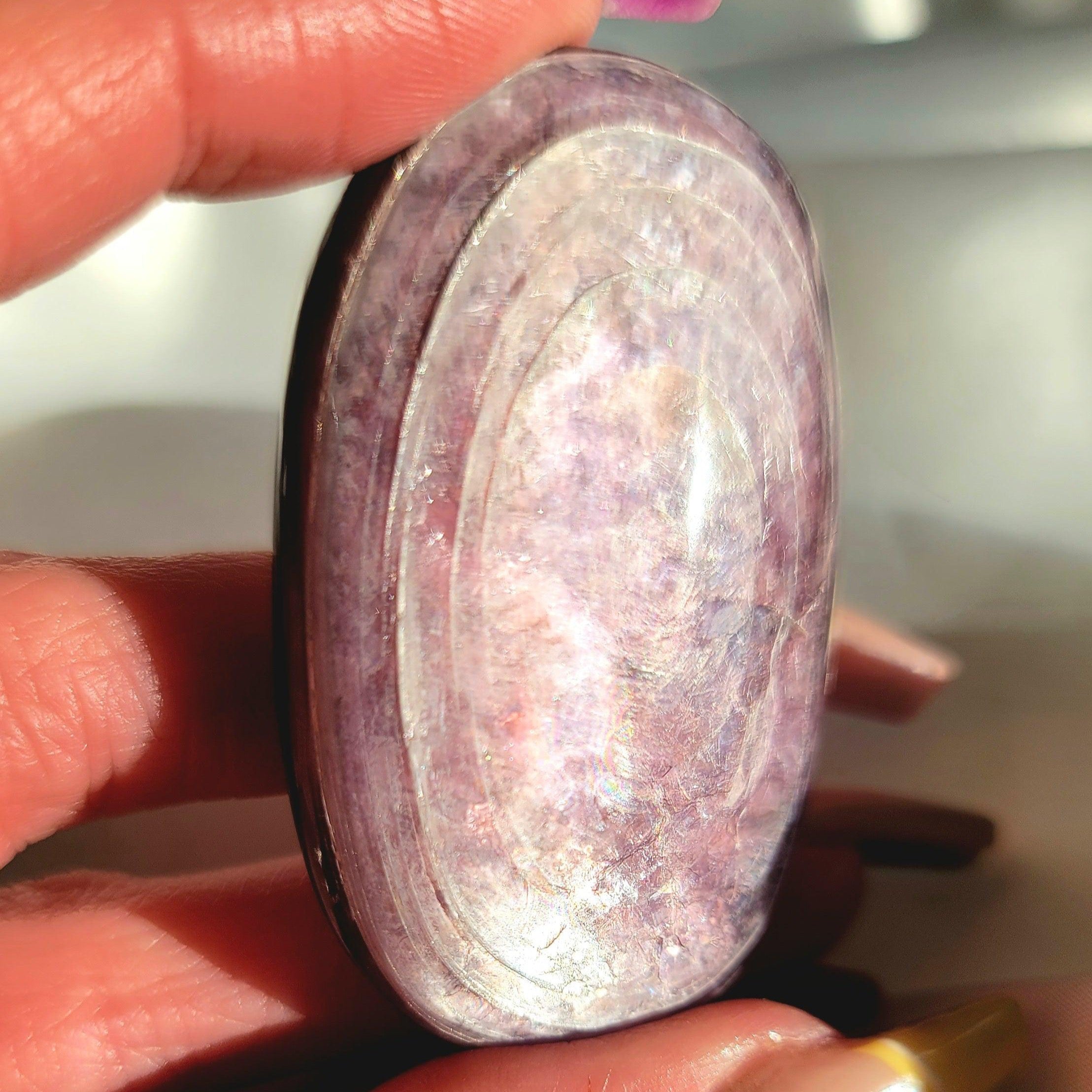 Gem Lepidolite Palm for Anxiety Support, Joy and Stress Relief