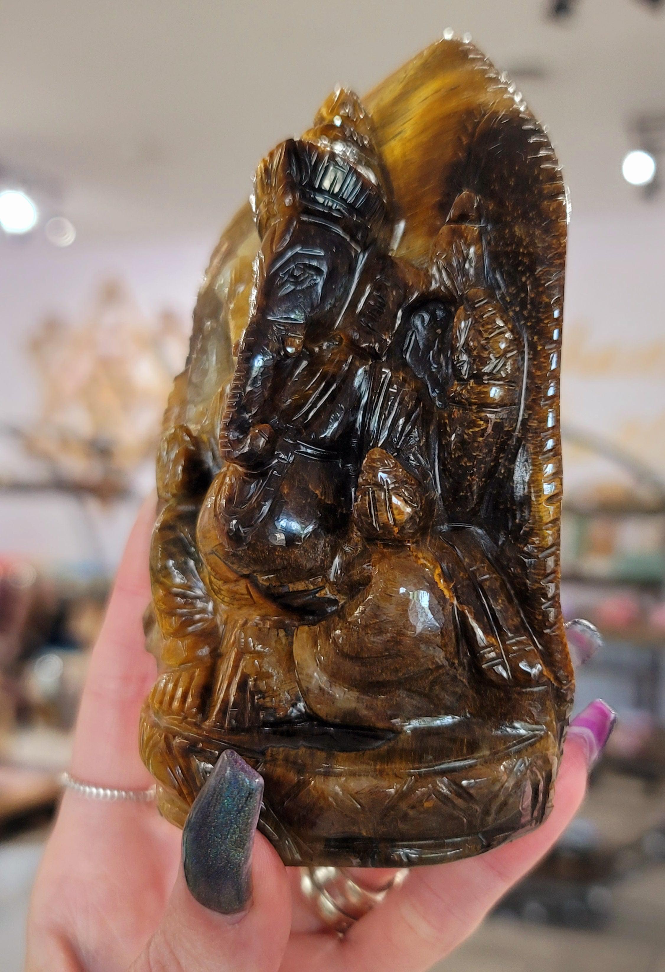 Tiger Eye Ganesha Carving for Removing Blockages to Courage and Strength