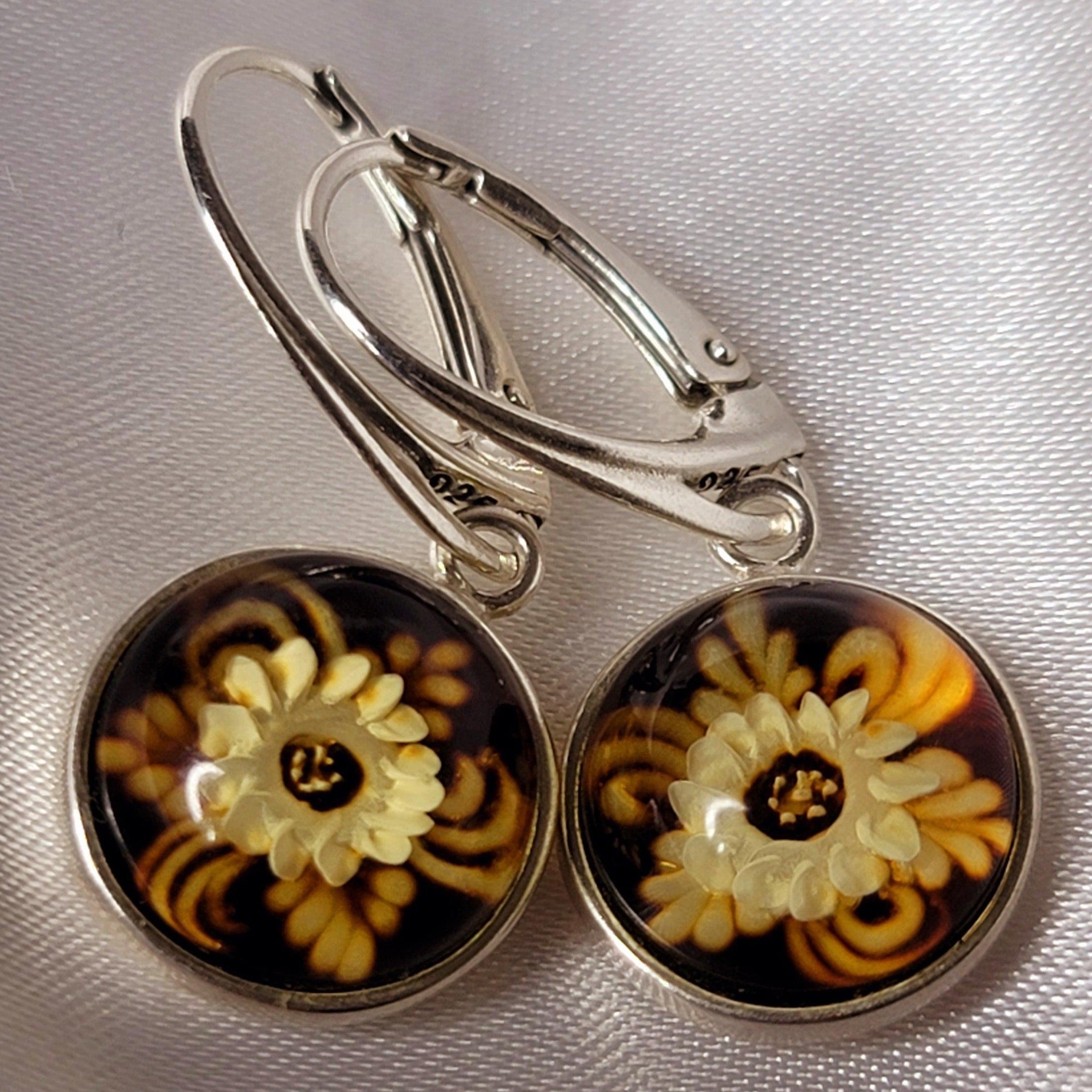 Baltic Amber Sunflower Earrings