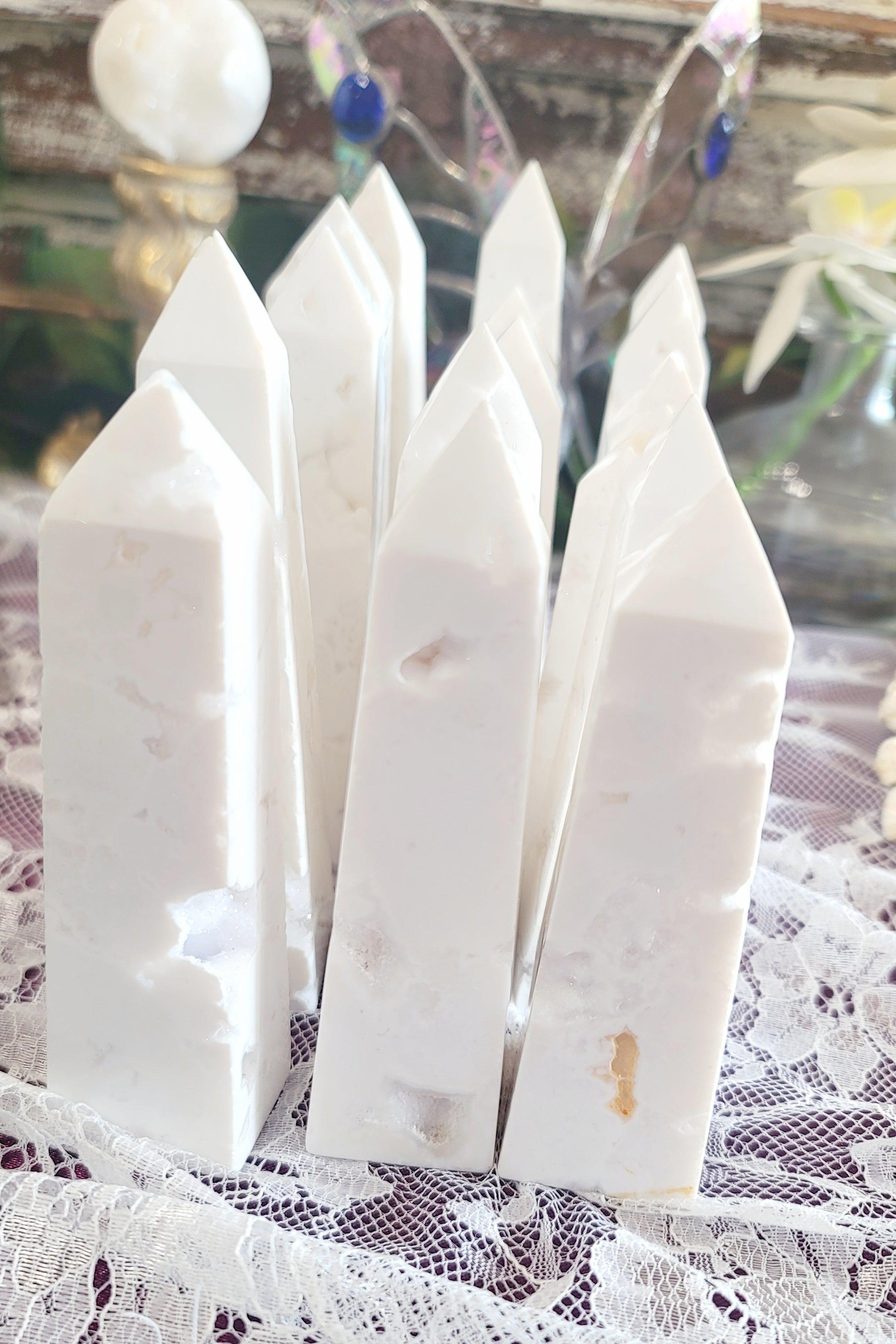 White Plume Agate Obelisk for Harmony and Balance