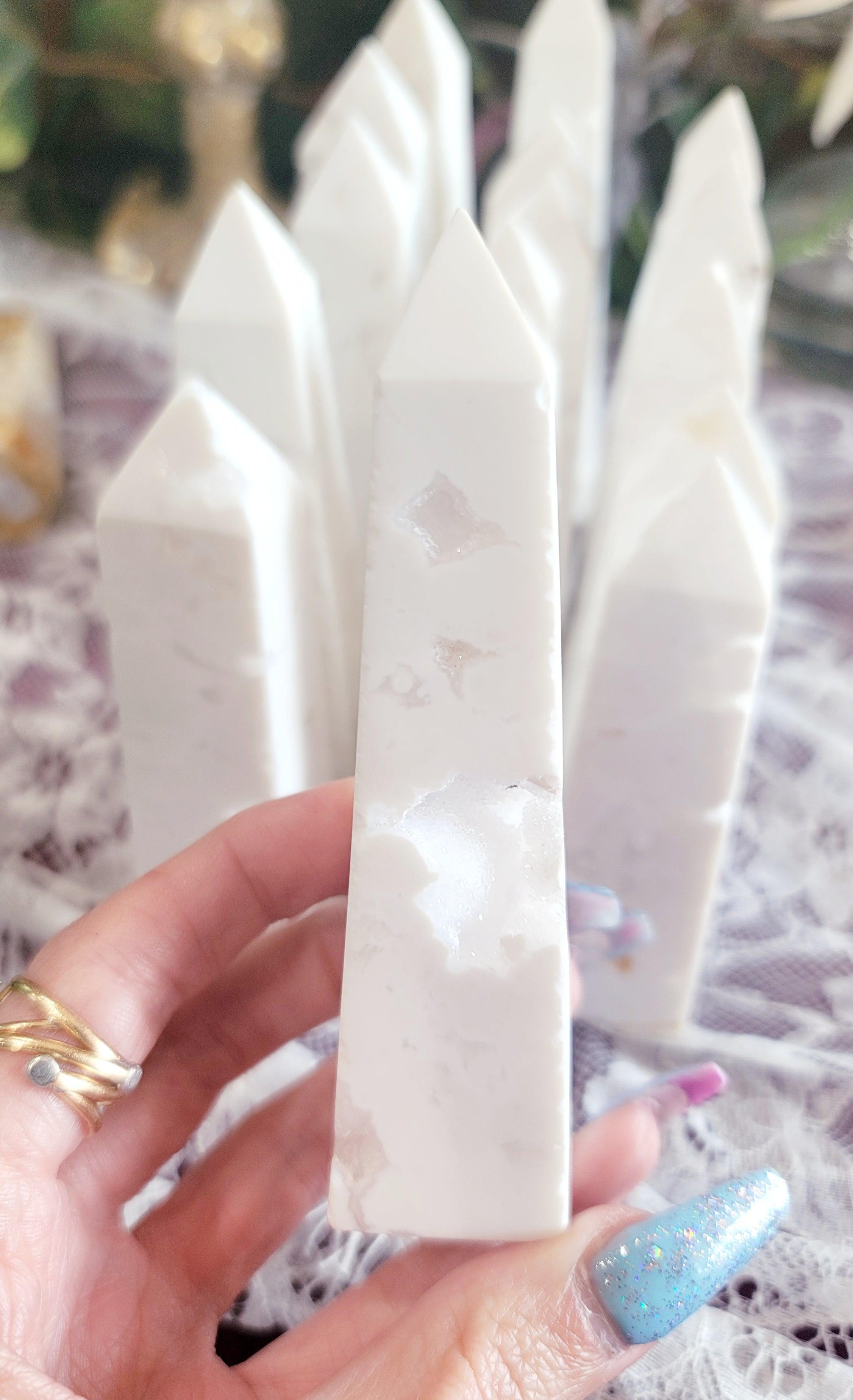 White Plume Agate Obelisk for Harmony and Balance