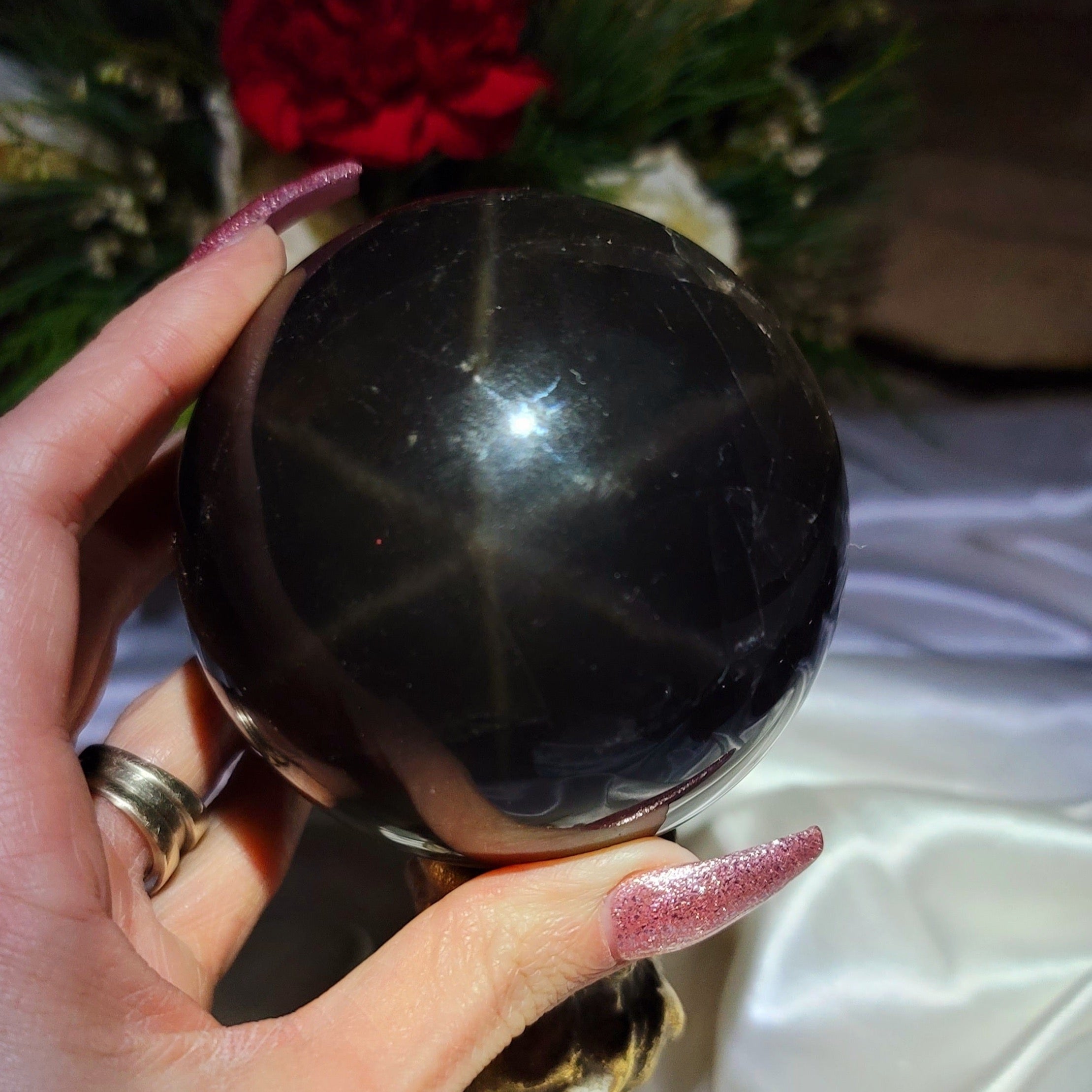 Star Smokey Blue Rose Quartz Sphere for Attraction & Opening Your Heart to Love (237E)