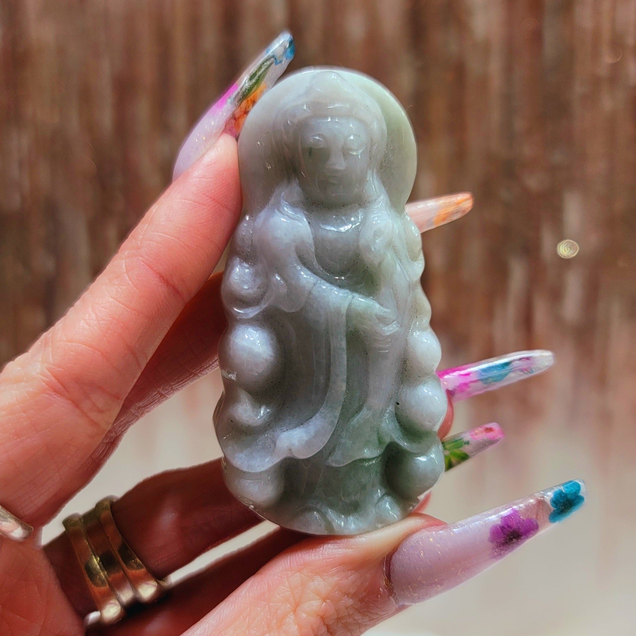 Lavender Jade Kuan Yin Carved Pendant for Compassion and Peace