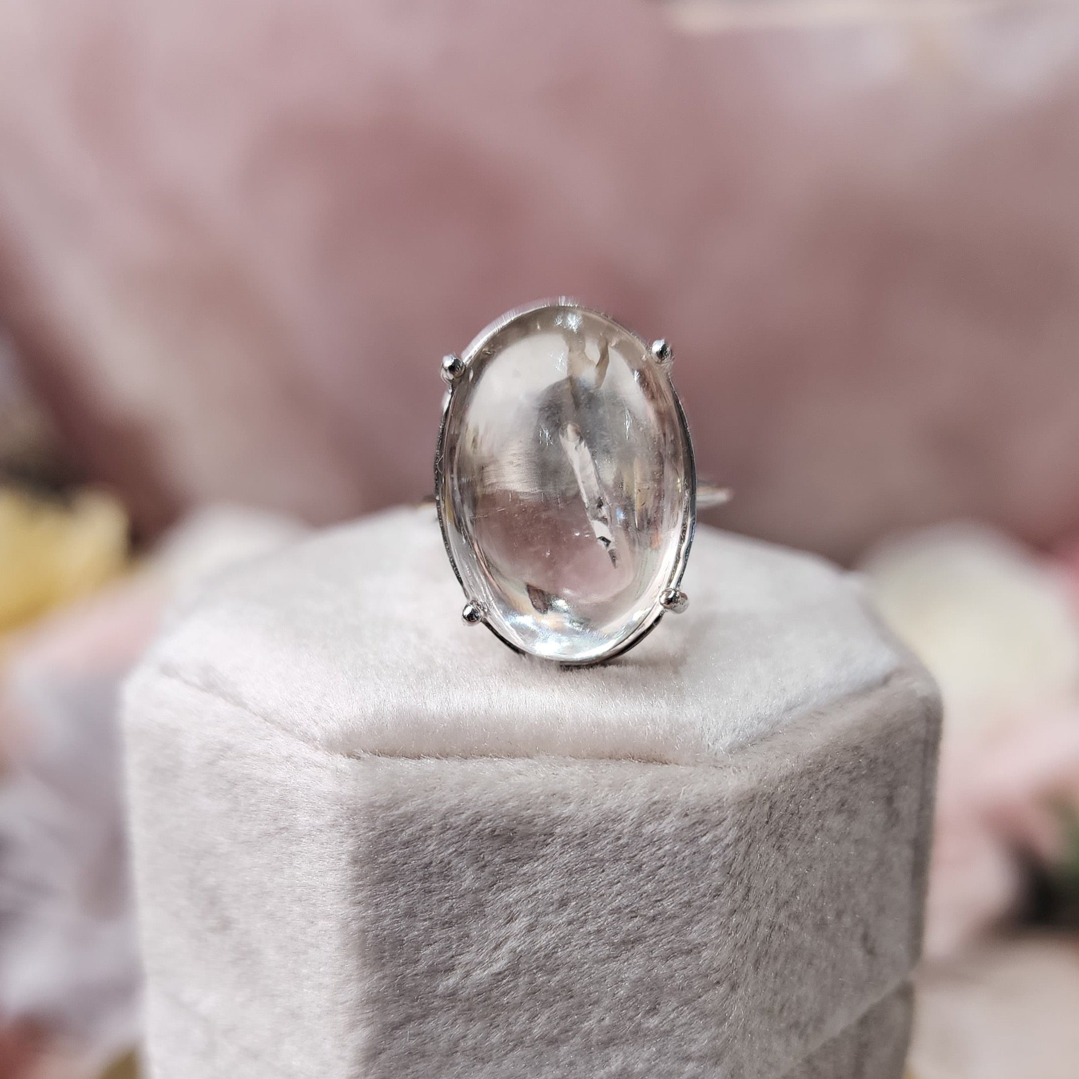 Enhydro Quartz Adjustable Ring .925 Silver for Powerful Healing and Balance