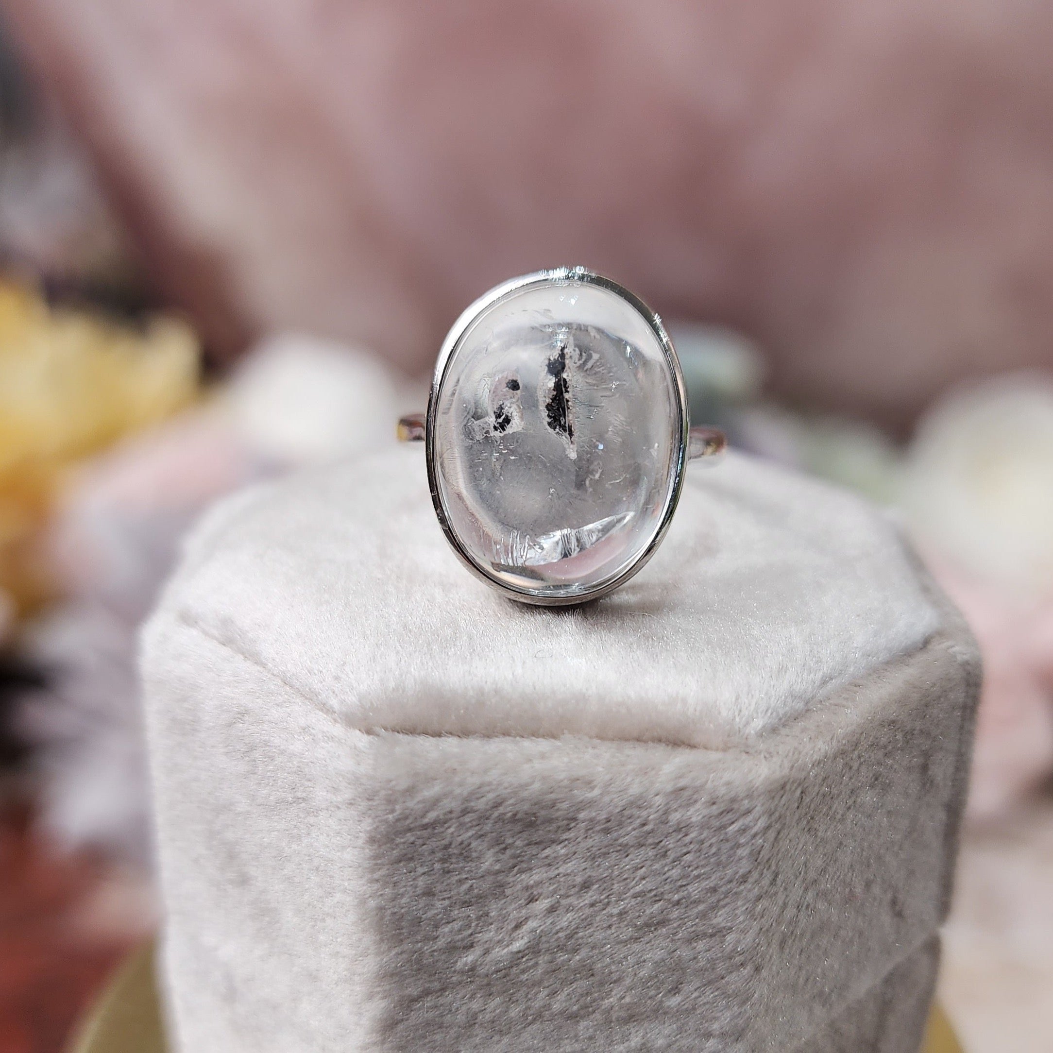 Enhydro Quartz Adjustable Ring .925 Silver for Powerful Healing and Balance