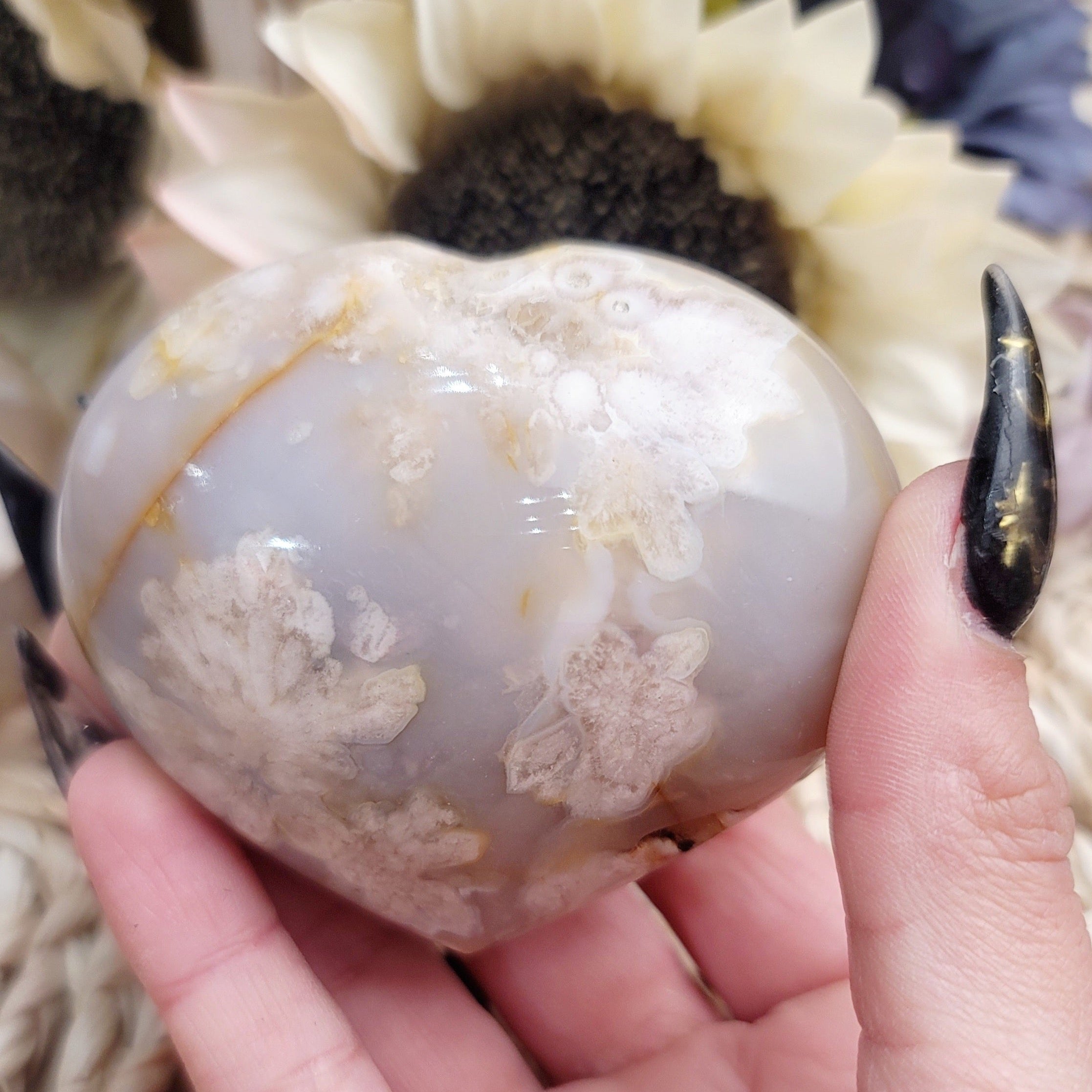 Flower Agate Heart for Embracing your Full Potential And Blossoming your Aura