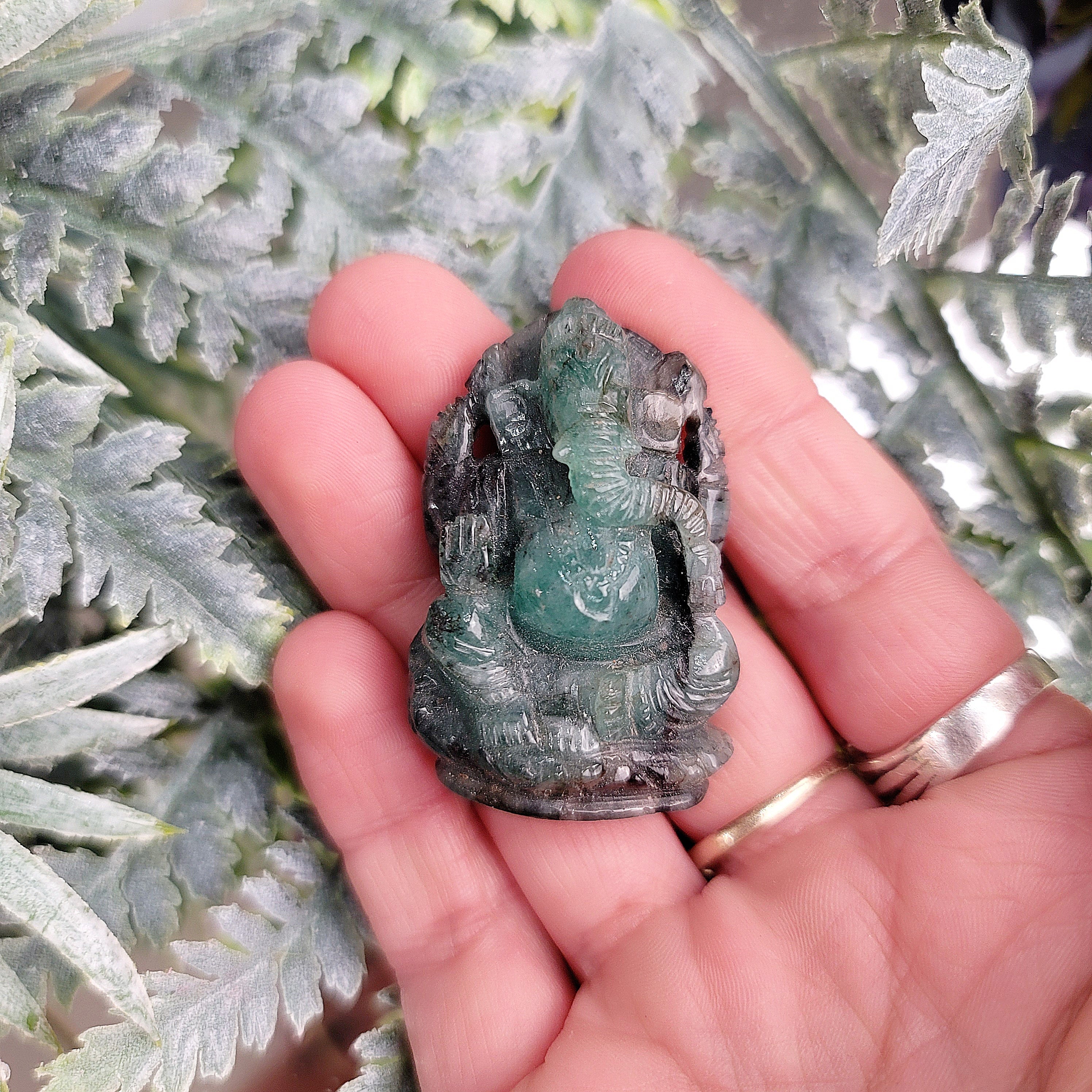 Emerald Ganesha Hand Carved for Love , Weath And Abundance