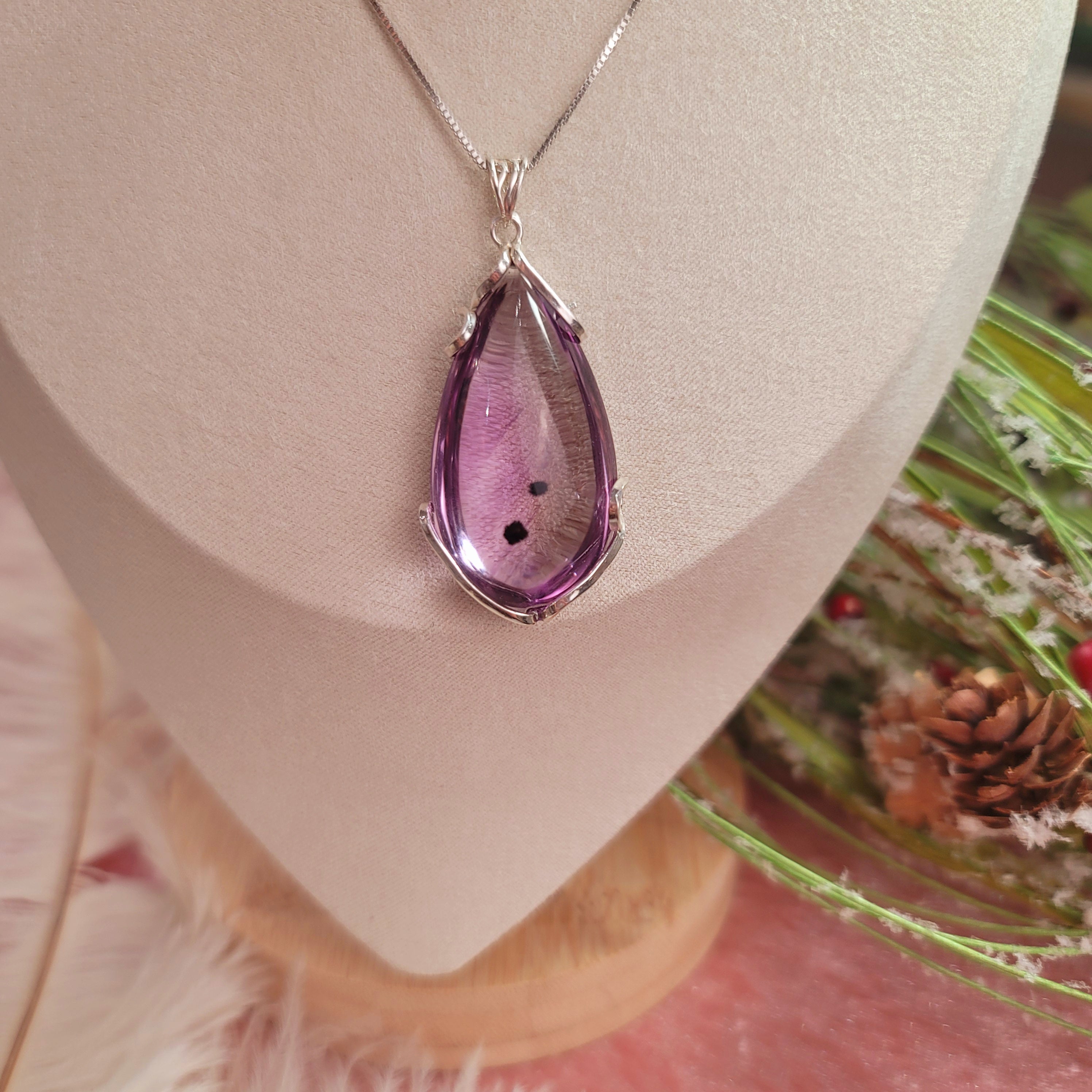 Amethyst with Hollandite Inclusion Necklace for Intuition and Protection