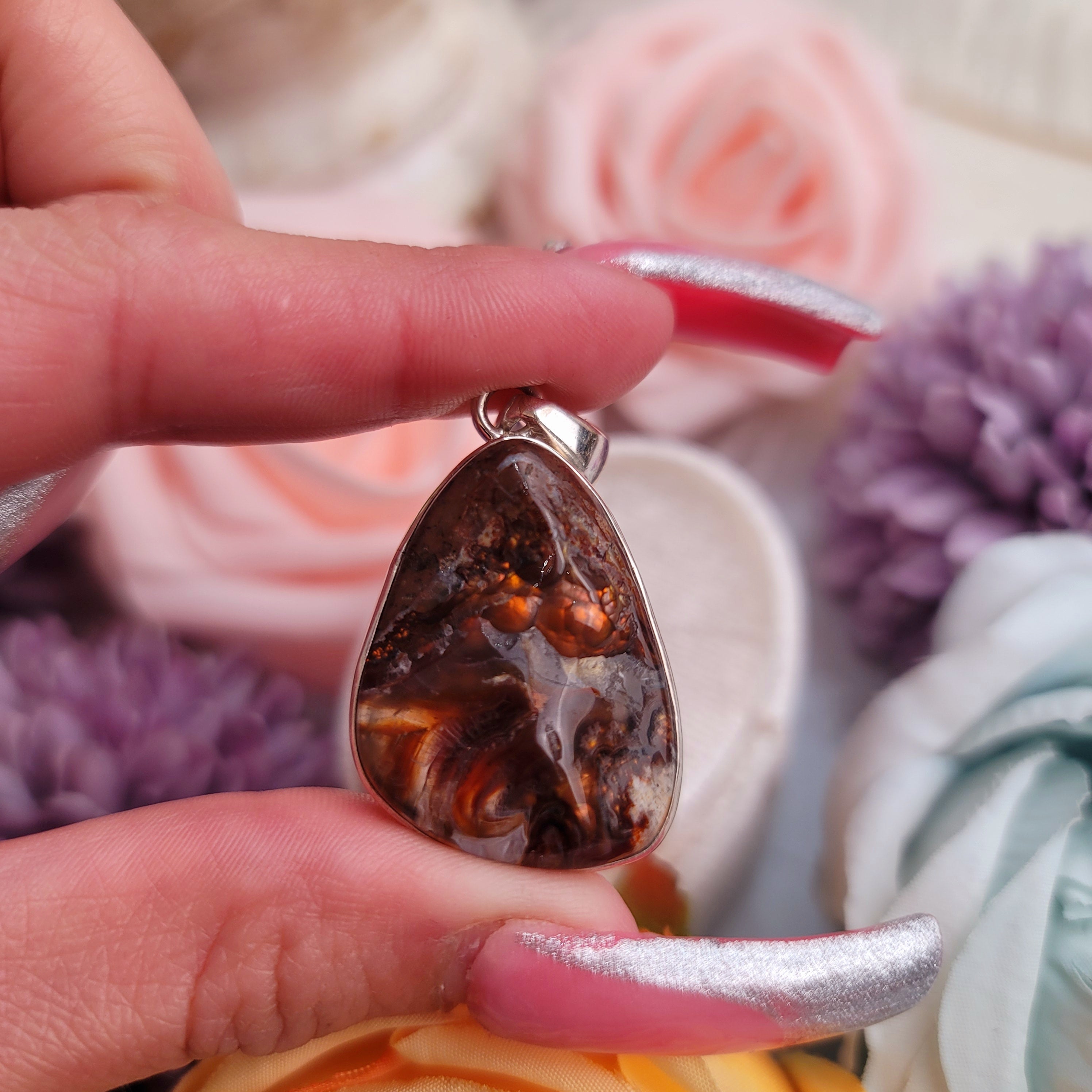 Fire Agate Pendant for Emotional Support, Joy and Self Worth