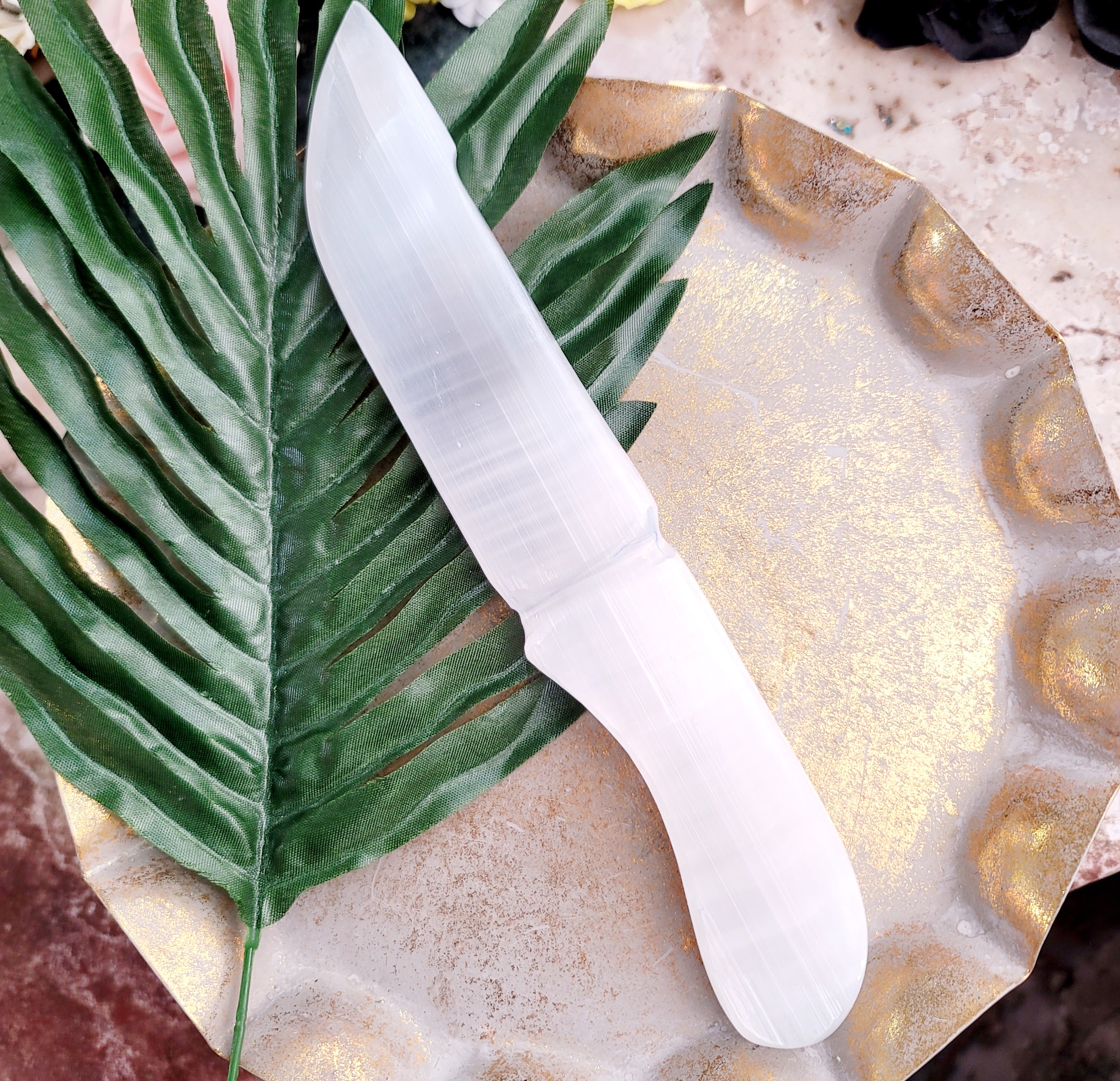 Satin Spar Selenite Ritual Dagger for Energetic Purification and Cord Cutting