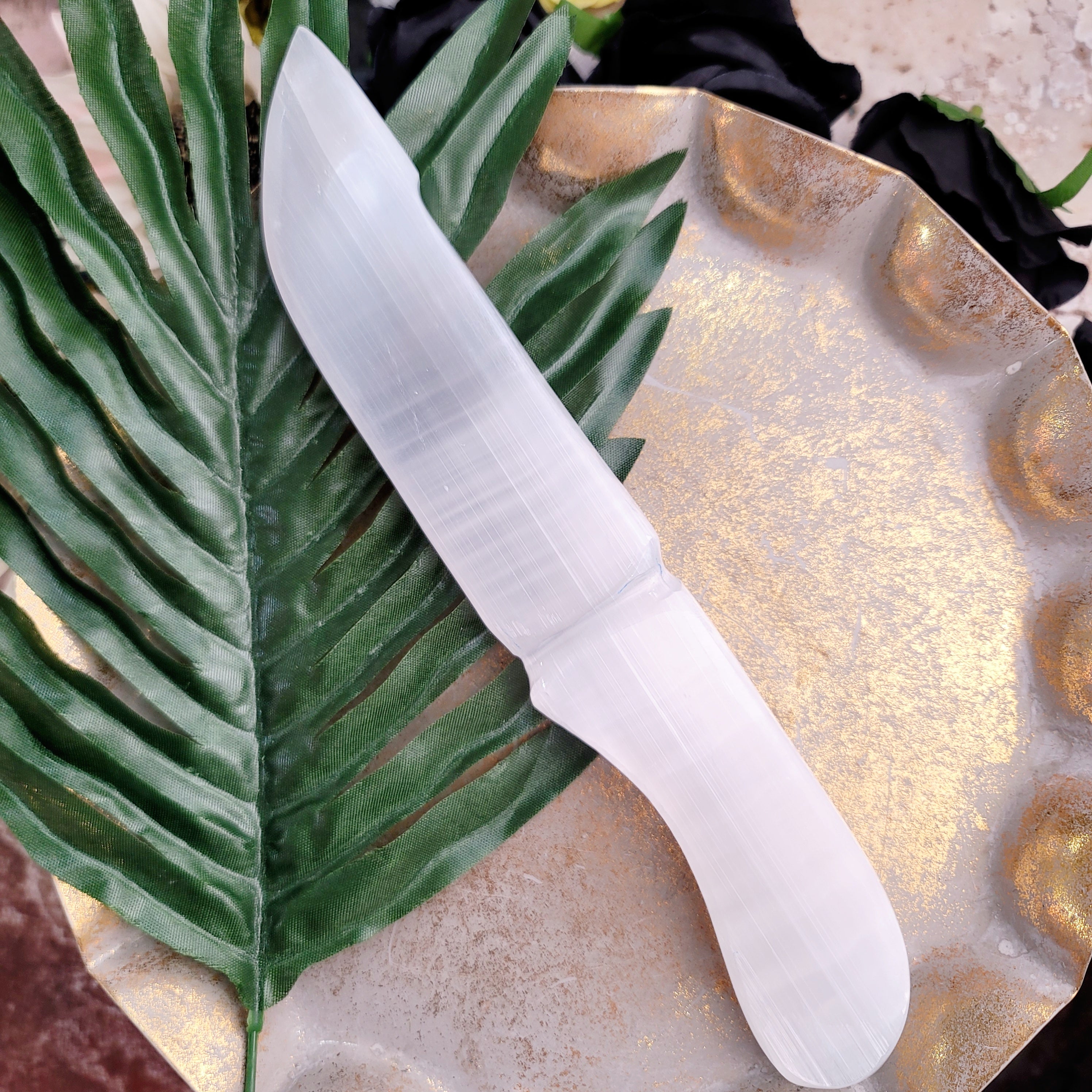 Satin Spar Selenite Ritual Dagger for Energetic Purification and Cord Cutting