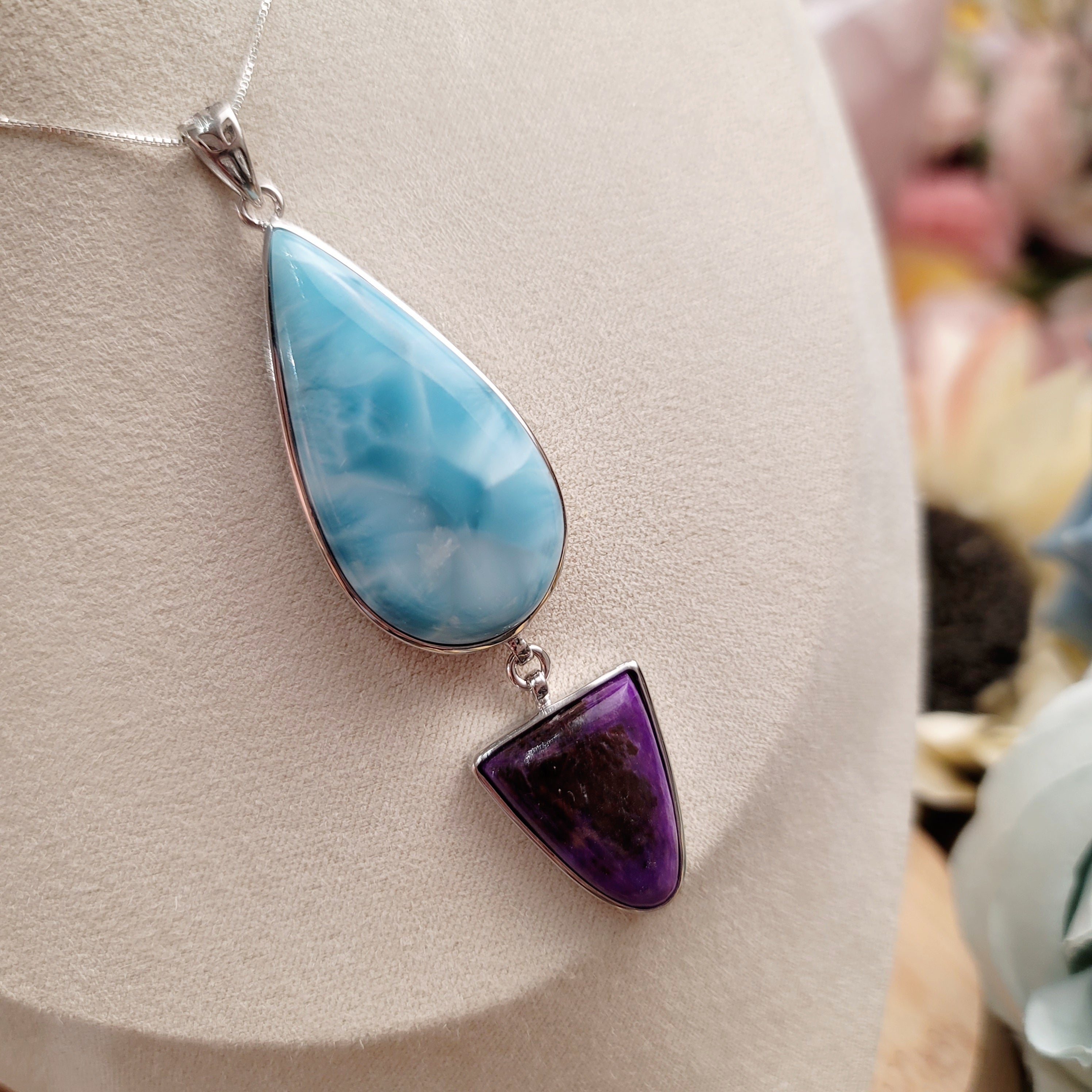 Larimar and Sugilite Necklace for Powerful Healing and Peace