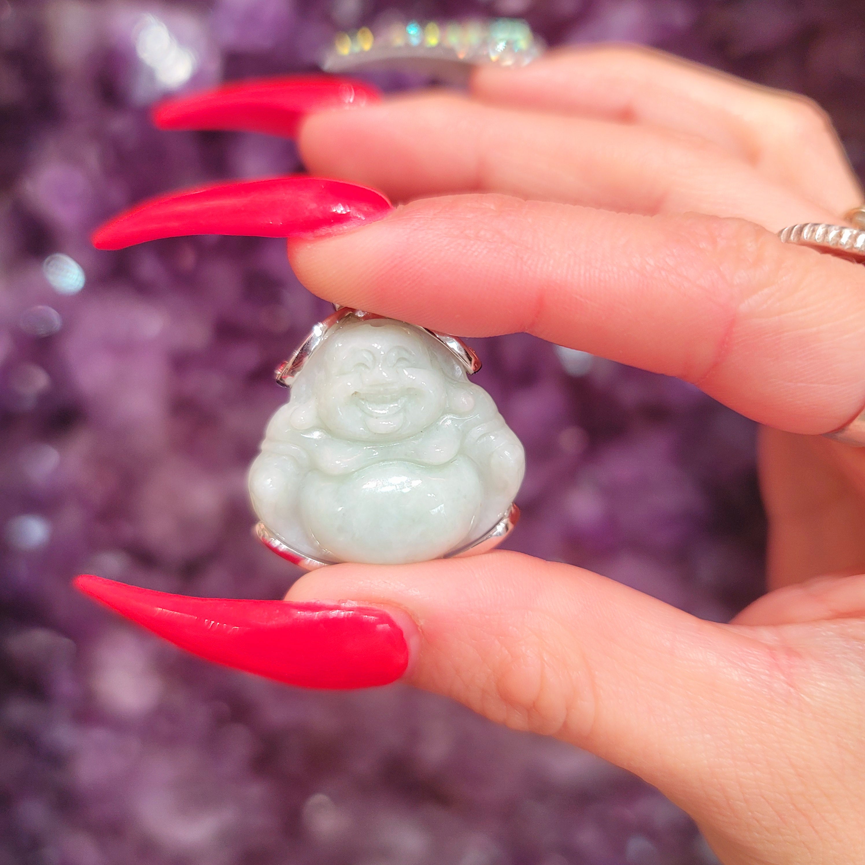 Jade Laughing Buddha Pendant for Good Luck, Prosperity and Serenity