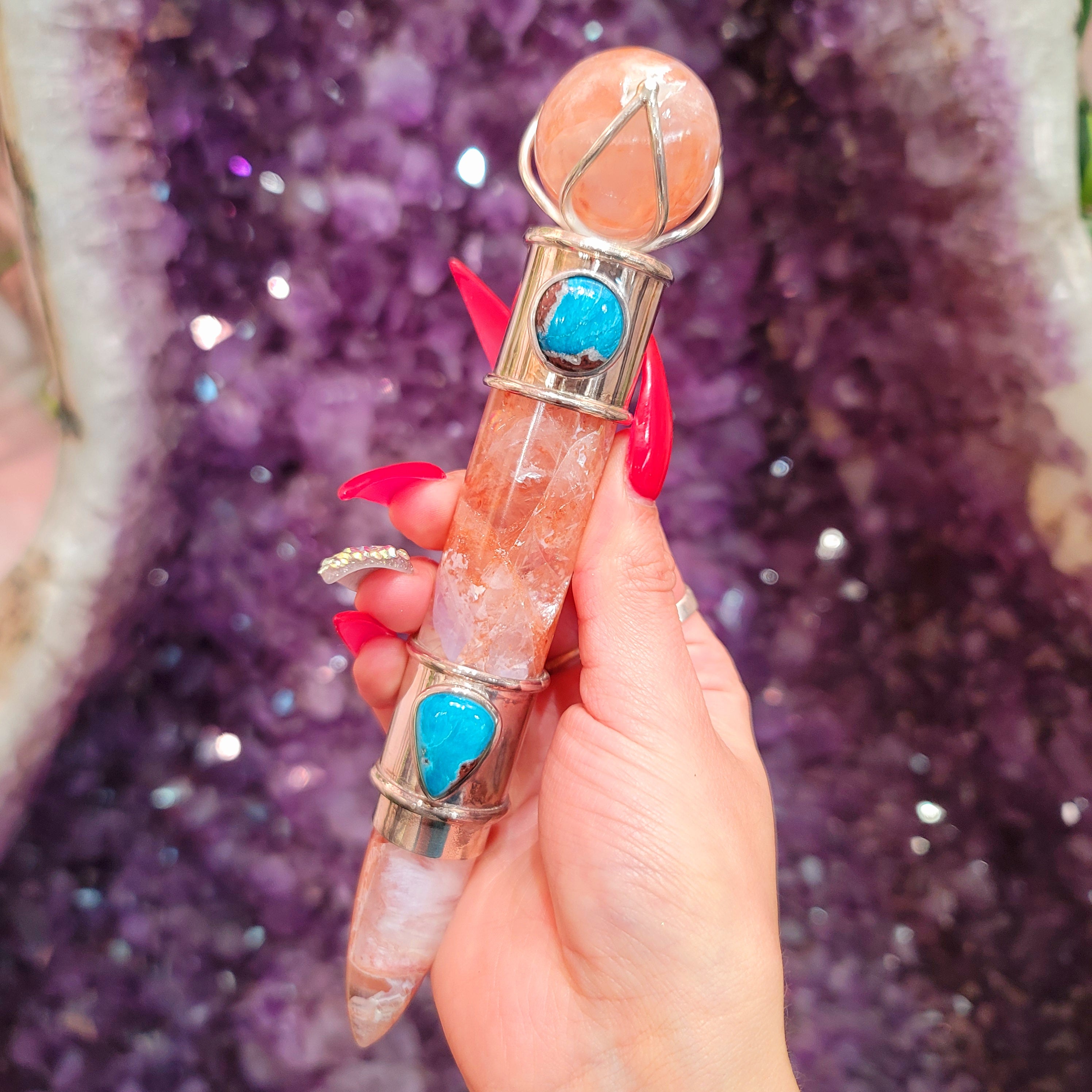 Fire Quartz and Cavansite Wand for Transmuting Negative Energy into Positive and Unlocking your Intuitive Abilities