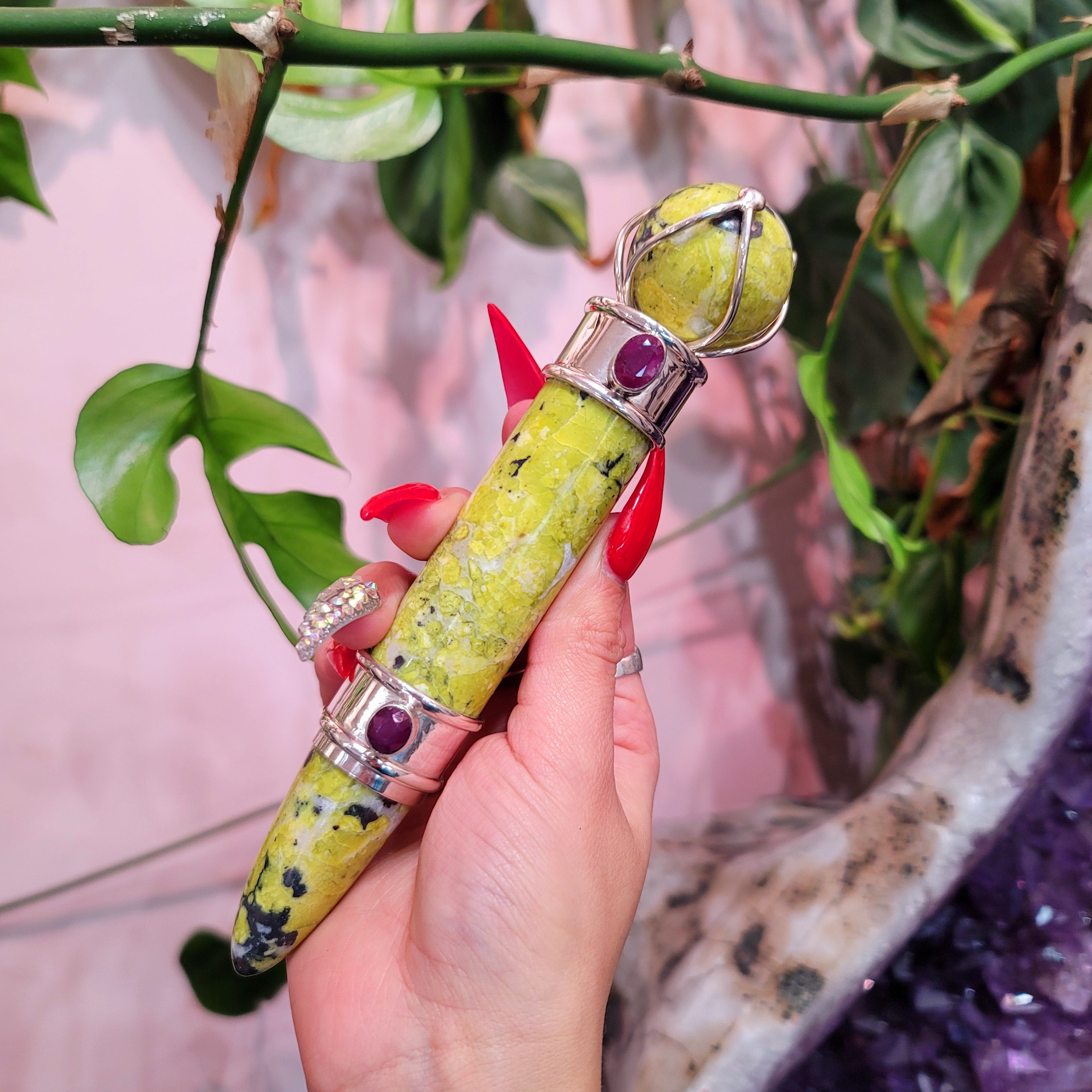 Lizardite Serpentine and Ruby Wand for Transmuting Negative Energy into Positive and Unlocking your Intuitive Abilities
