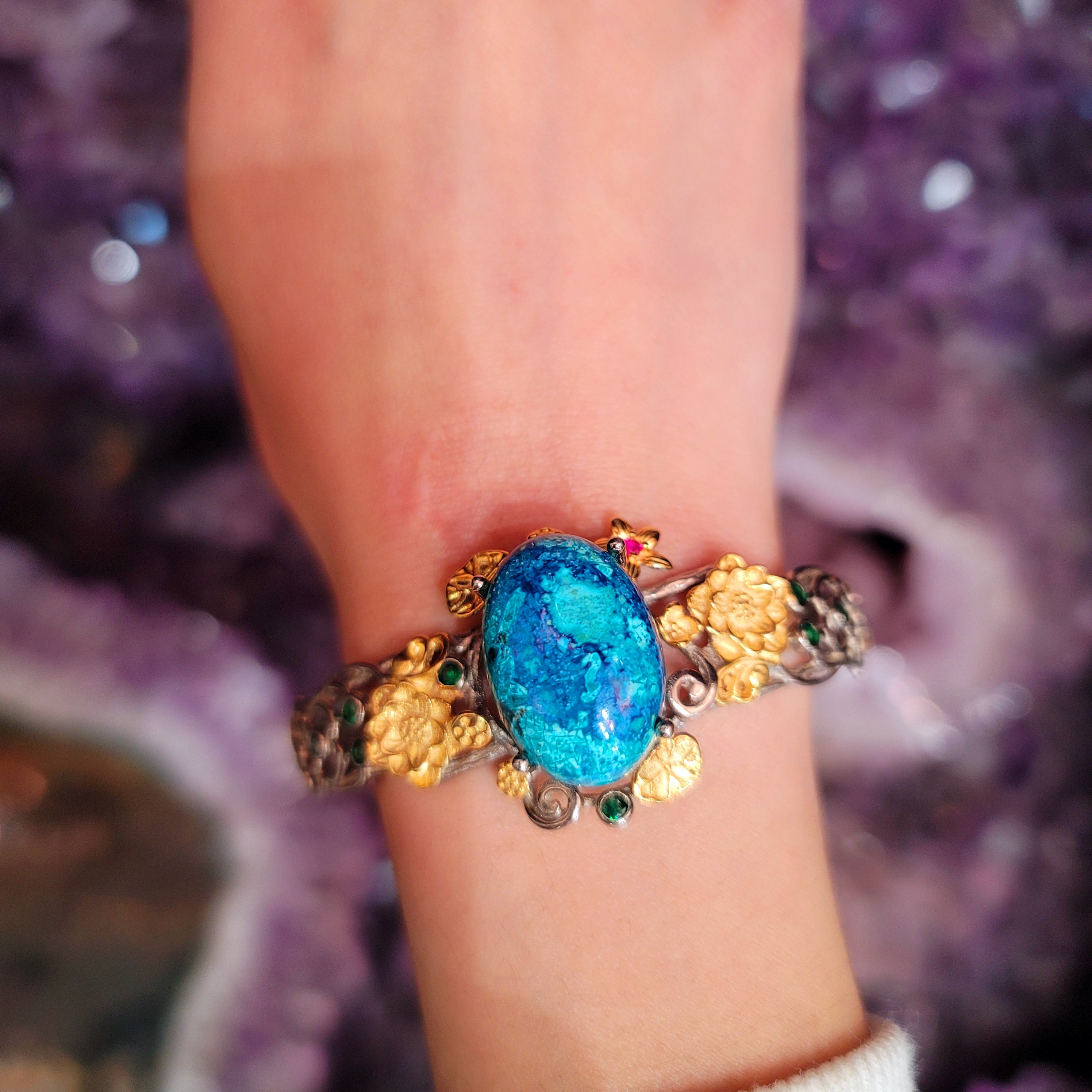 Deep Blue Shattuckite With Chrysocolla Enchanted Bracelet Cuff for Peaceful Communication and Truth
