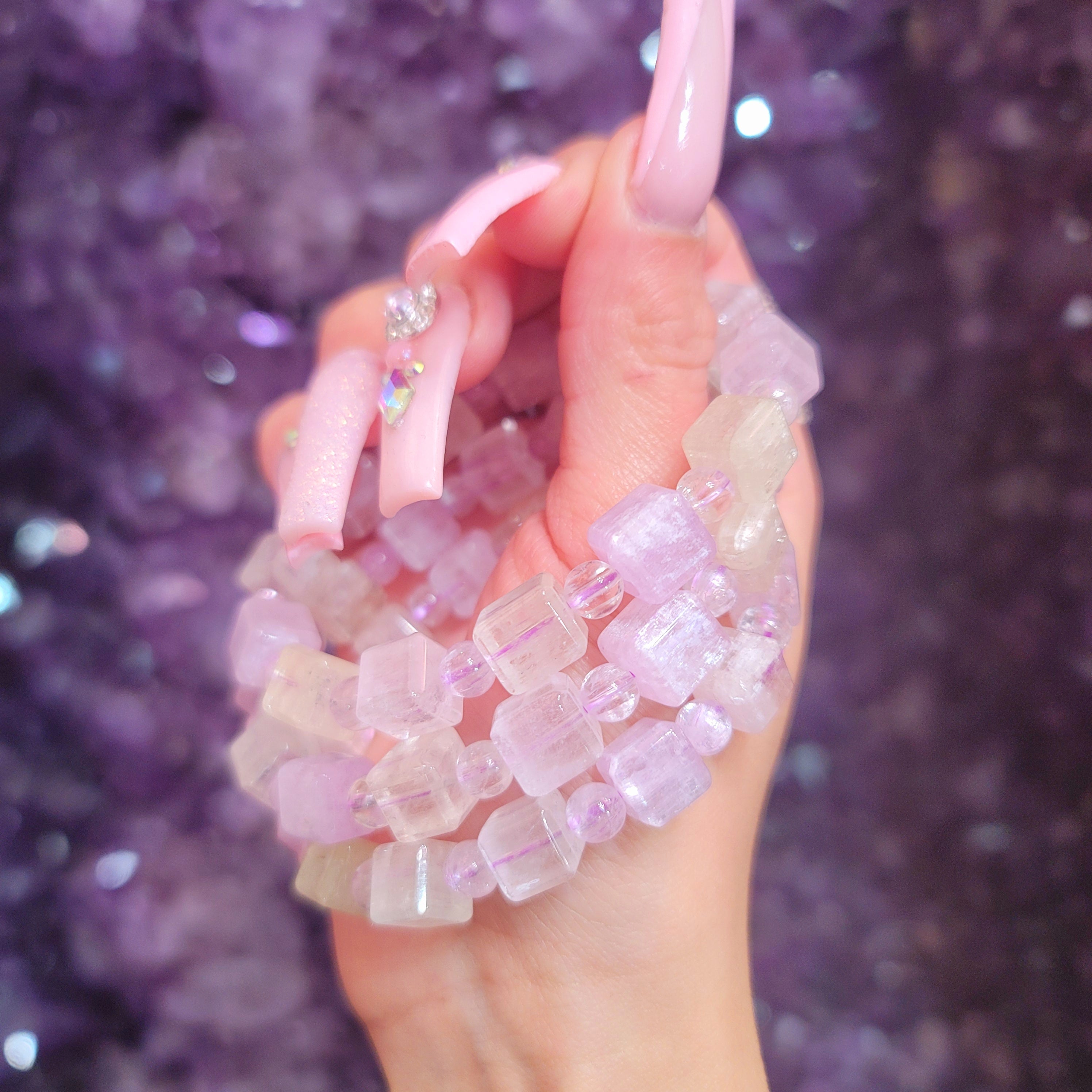 Kunzite Cube Bracelet (AAA GRADE) for Emotional, Family Healing and Opening Your Heart to Love