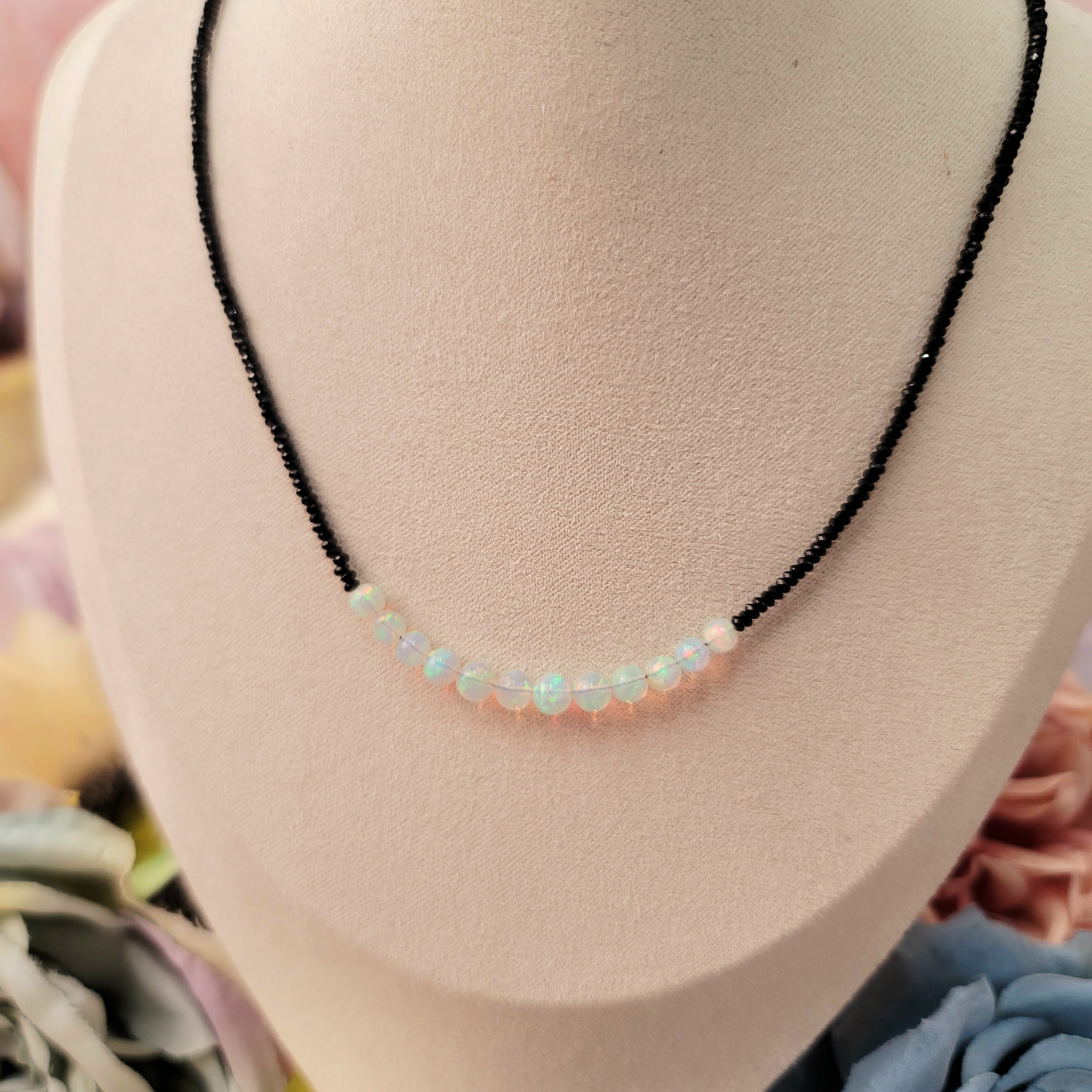 Opal With Black Spinel Micro Faceted Necklace