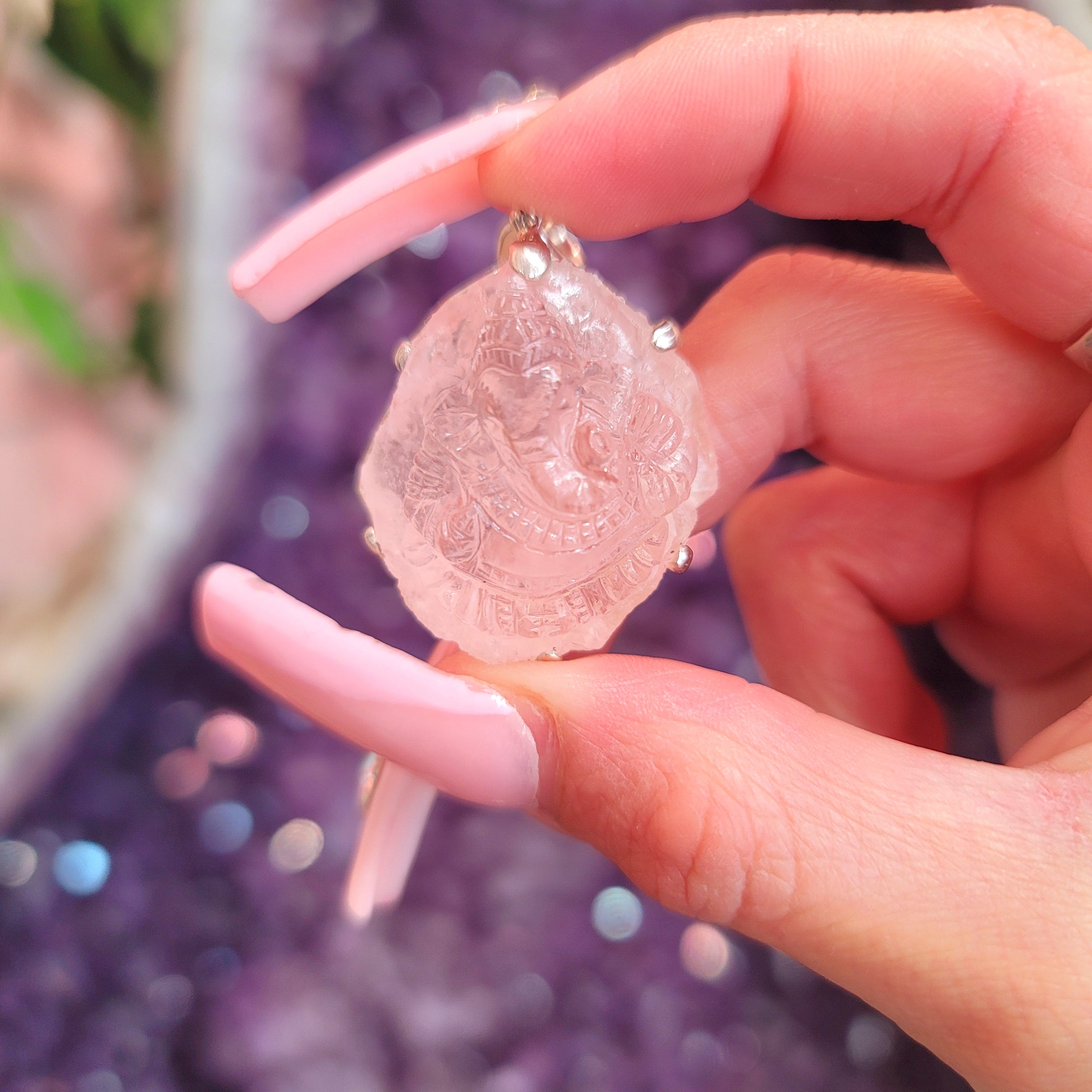 Morganite Ganesha Pendant for Channeling Divine Love into your Body for Powerful Healing