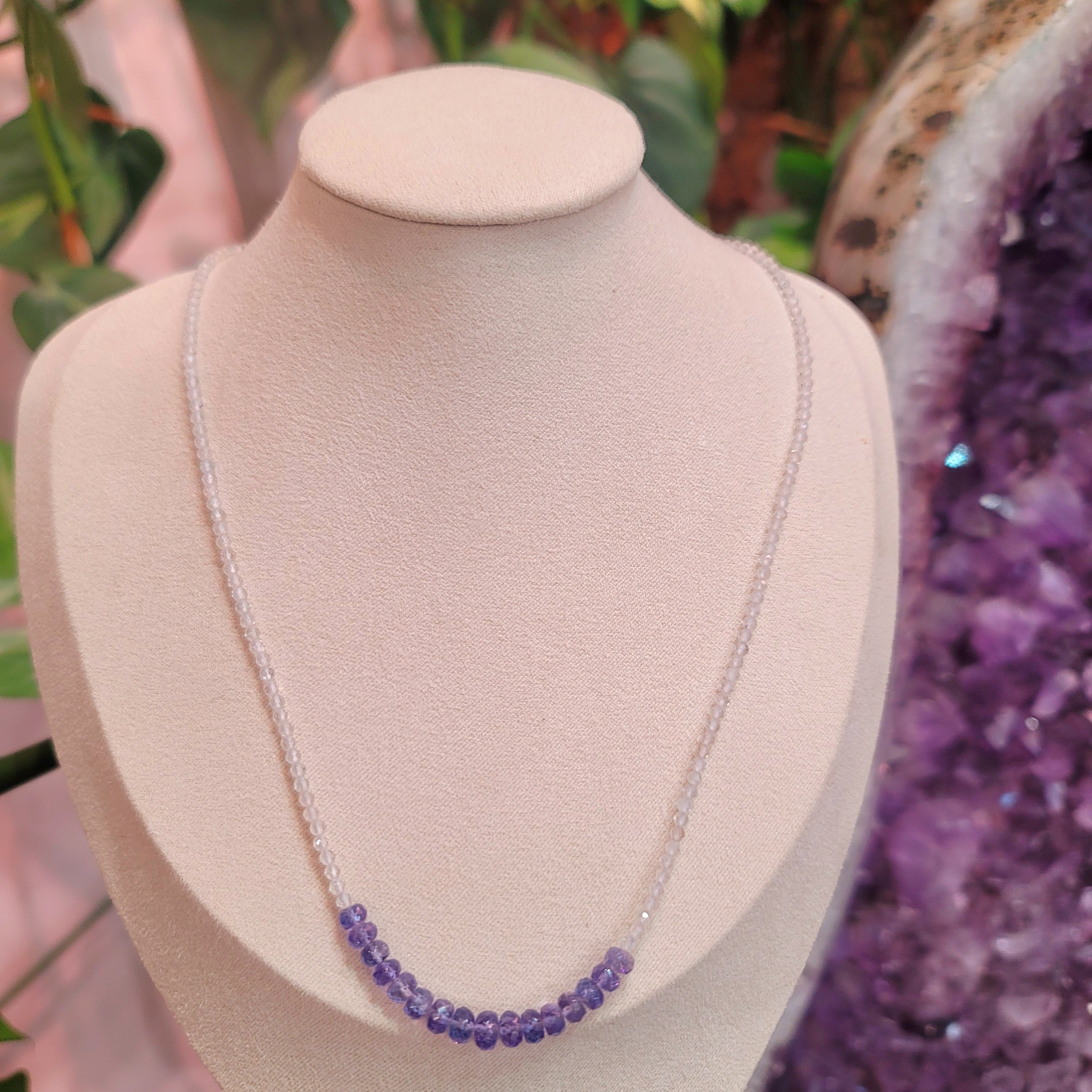 Tanzanite and White Topaz Micro Faceted Necklace for Compassion, Intuition & Raising your Vibration